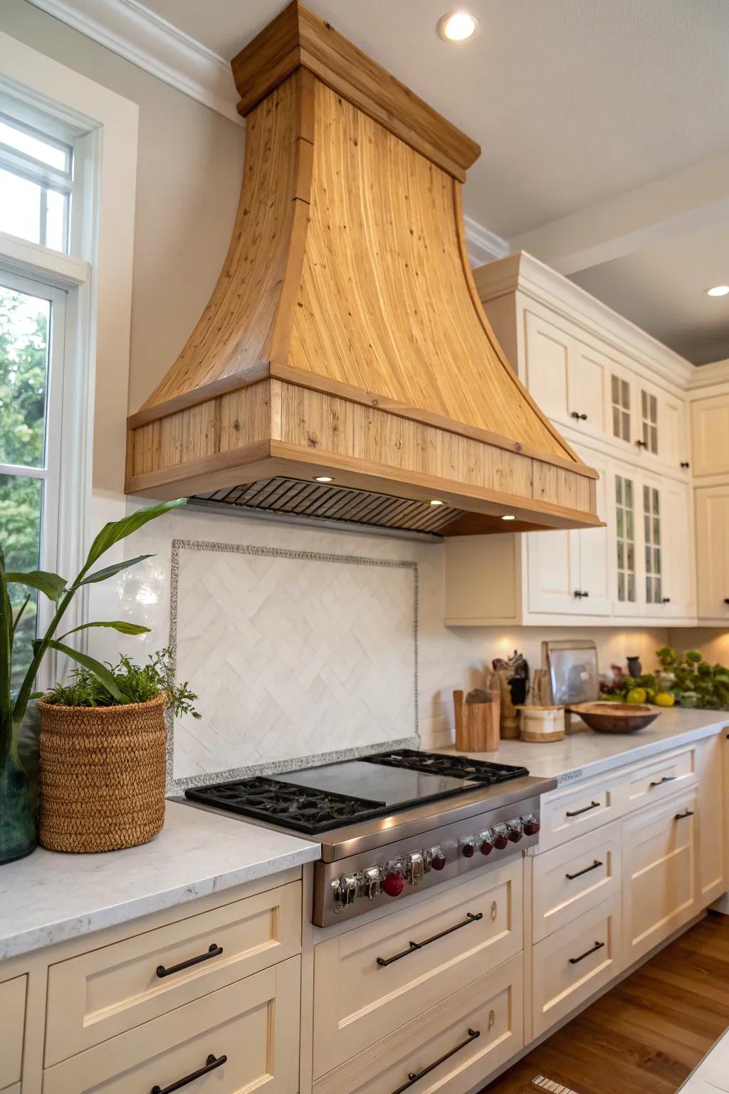 Bamboo range hood cover for natural beauty and sustainability.