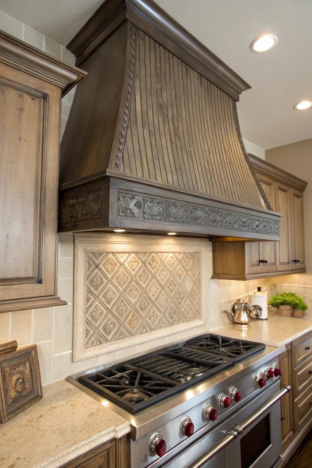 Textured finishes add depth and interest to your range hood.