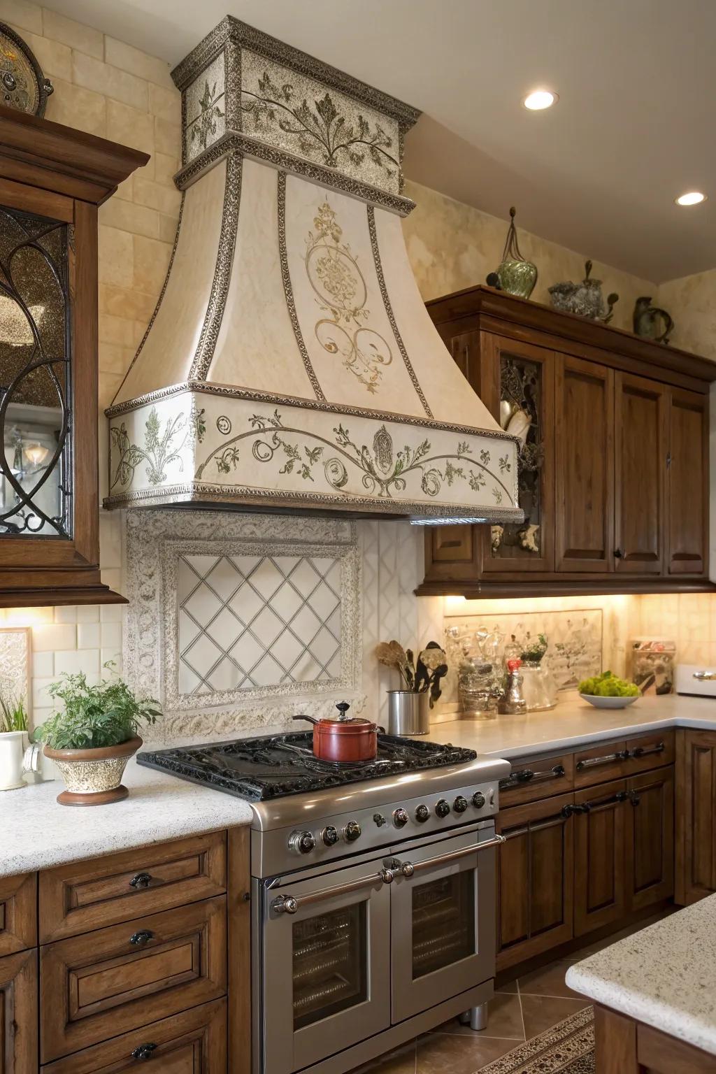 Vintage-inspired range hood for a nostalgic kitchen feel.