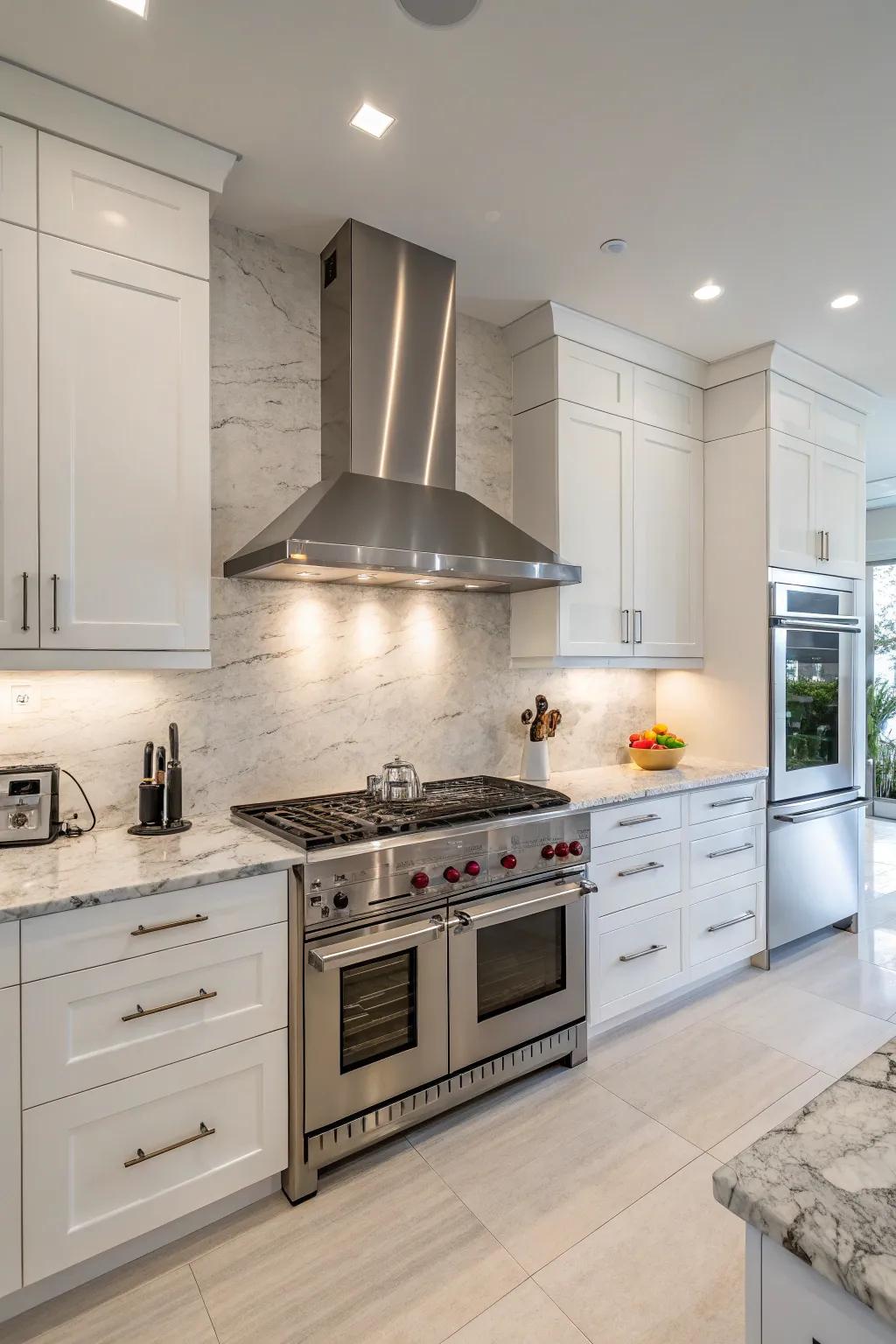 Sleek and modern stainless steel range hood for a contemporary kitchen.