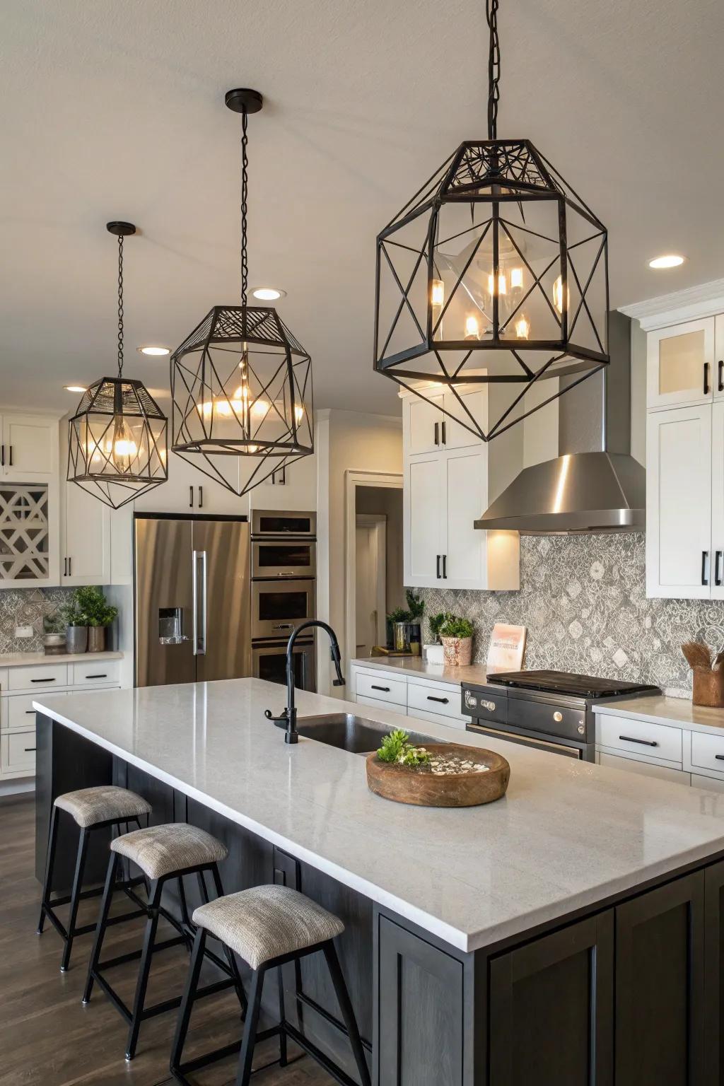 Geometric pendants for contemporary elegance.