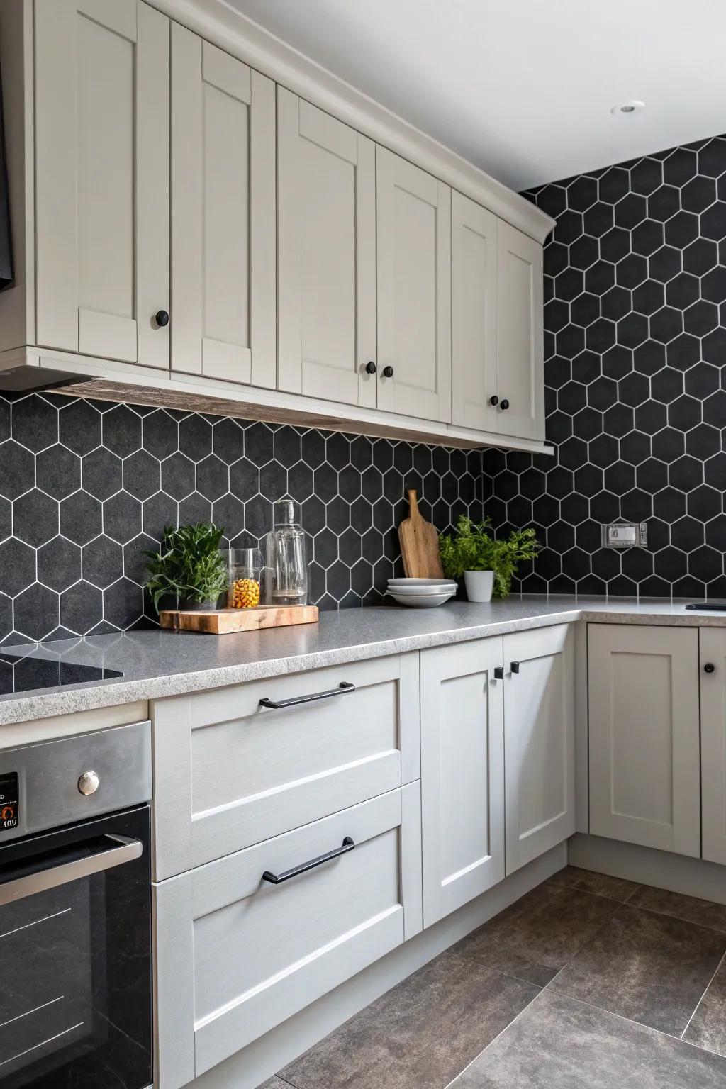 Hexagon tiles bring a playful yet sophisticated touch to this kitchen's design.
