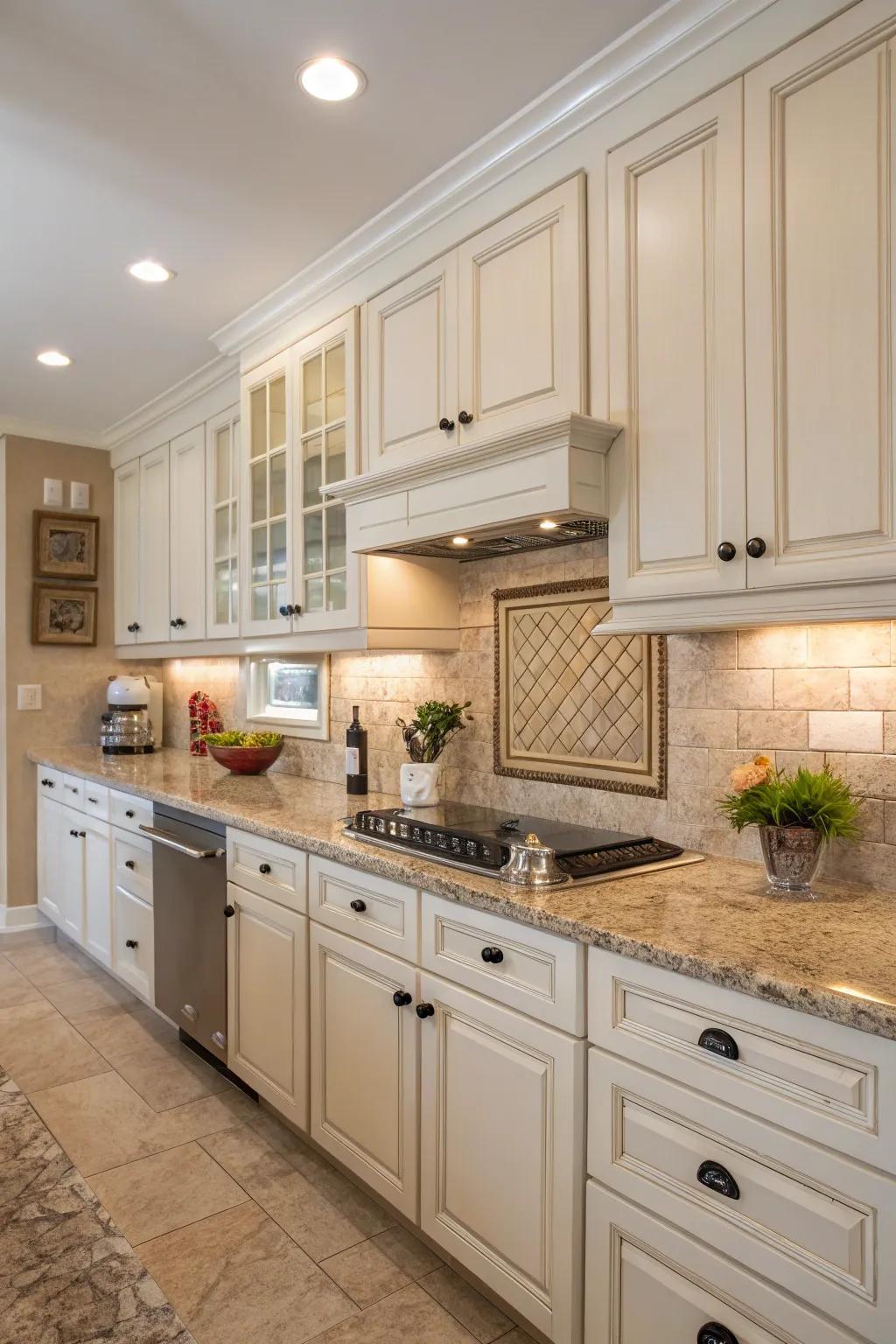 Warm beige undertones provide a cozy and inviting feel to the kitchen.
