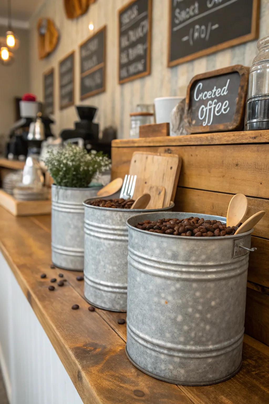 Galvanized accents for a rustic touch.