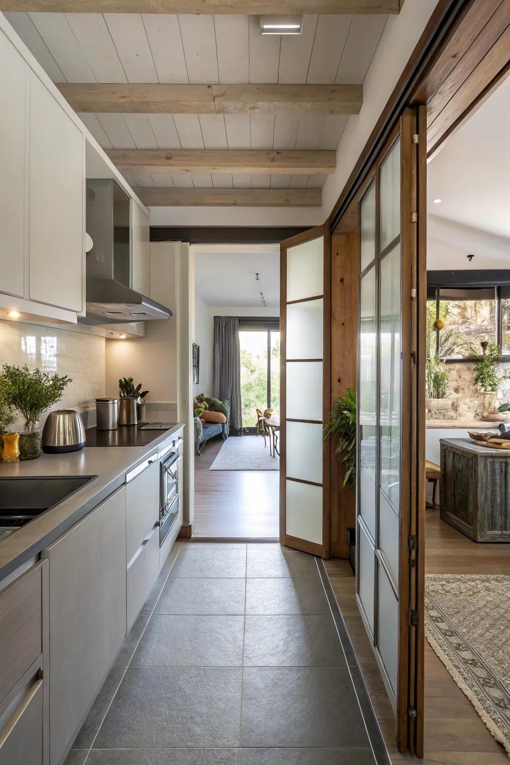 Sliding doors maximize space and improve flow.