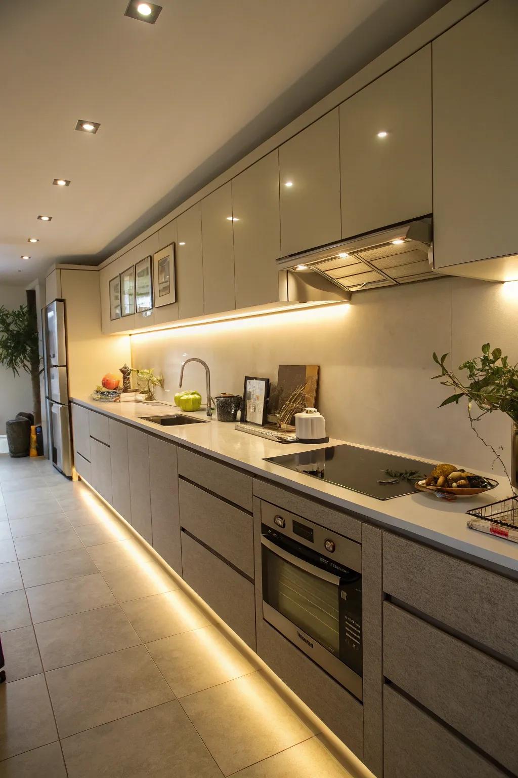 Under-cabinet lighting adds both function and atmosphere.