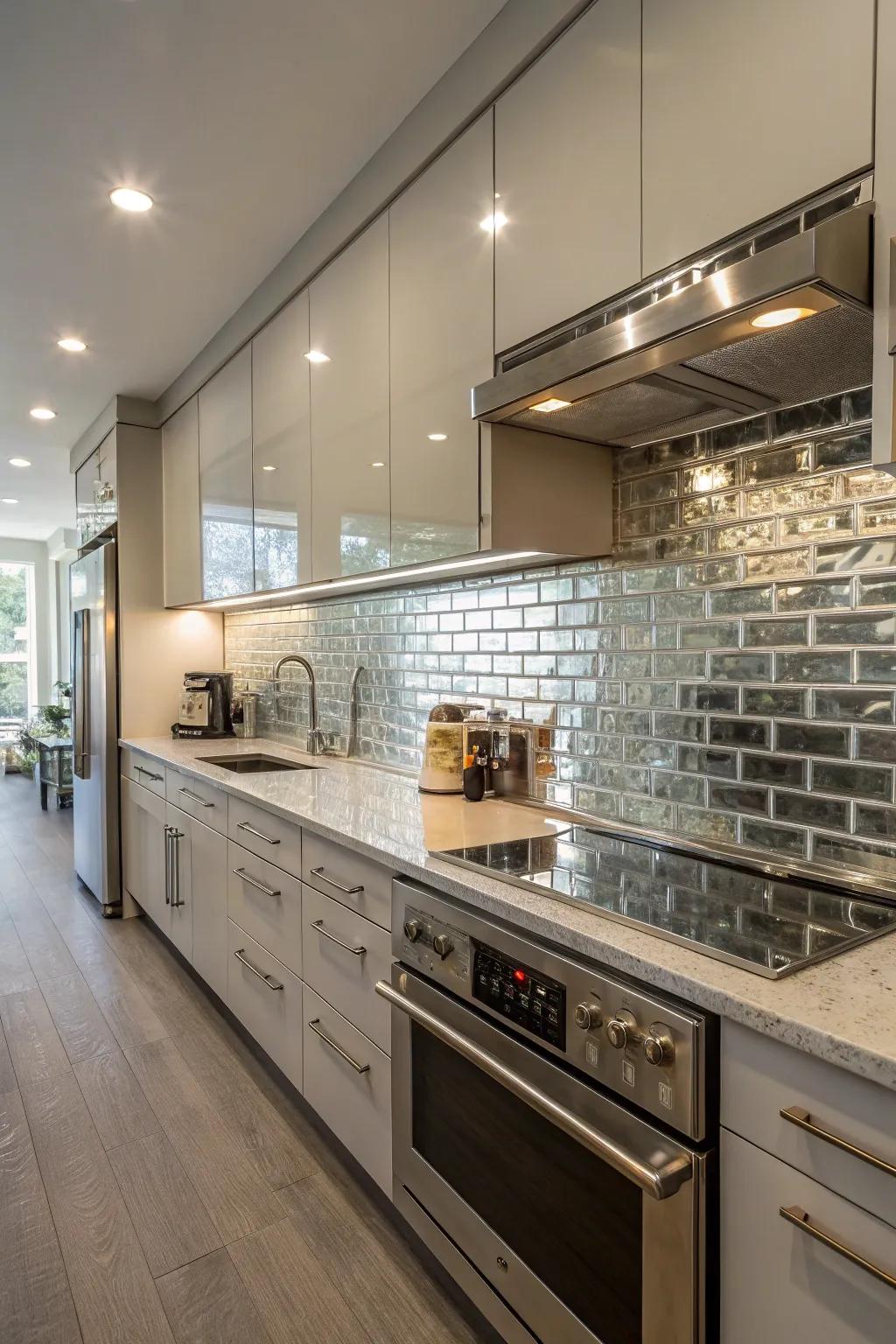 Reflective surfaces can amplify light and space.