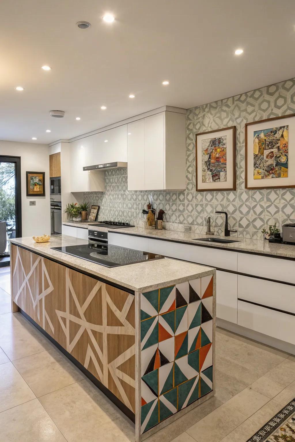 Geometric patterns in laminates bring a modern twist to kitchens.