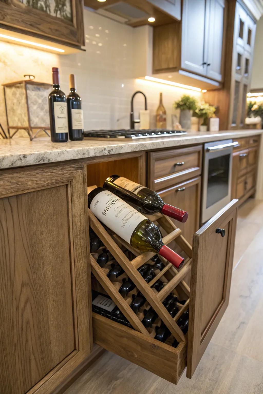 Under-cabinet wine storage adds both convenience and style to your culinary space.