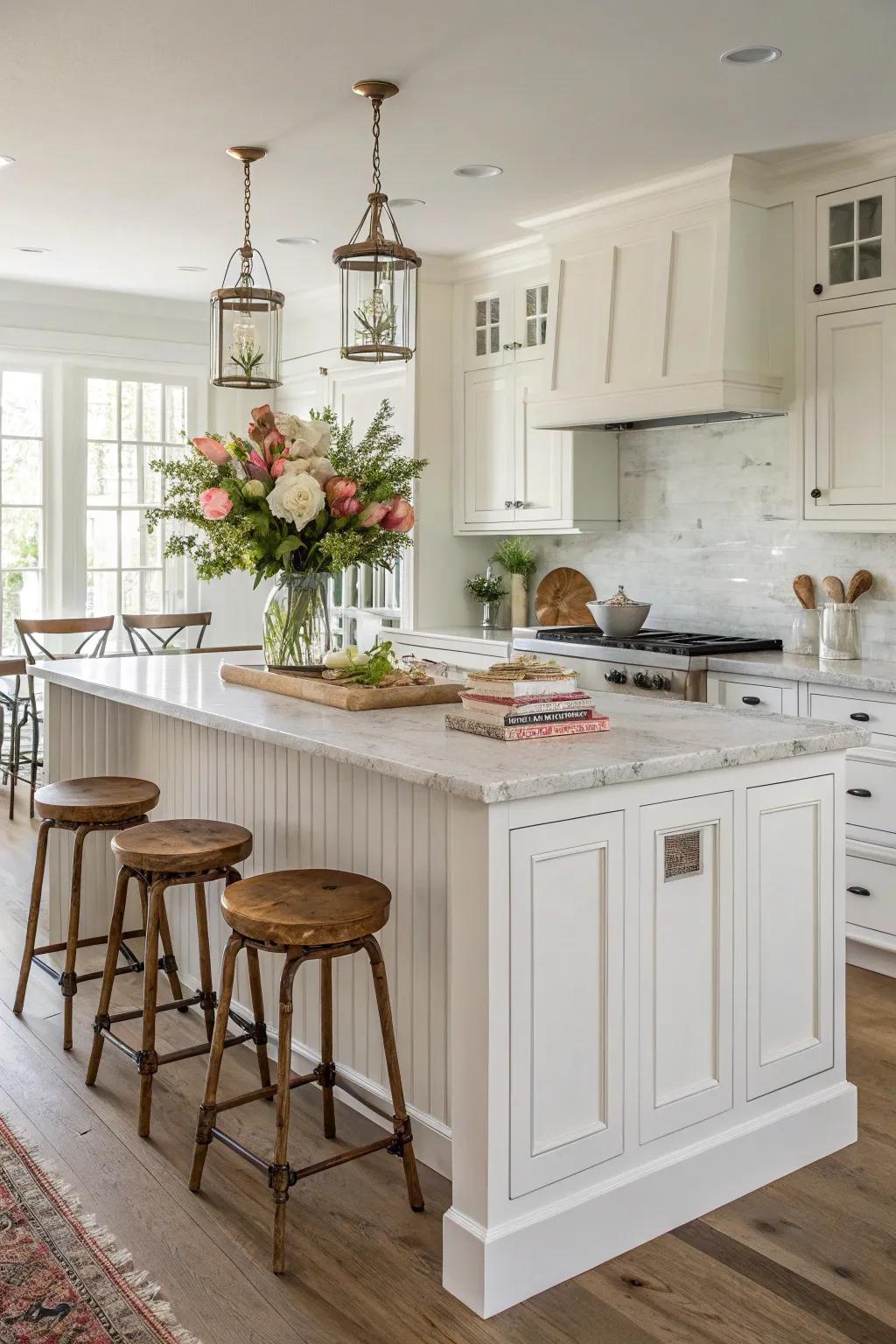 A central island provides style and functionality in the kitchen.