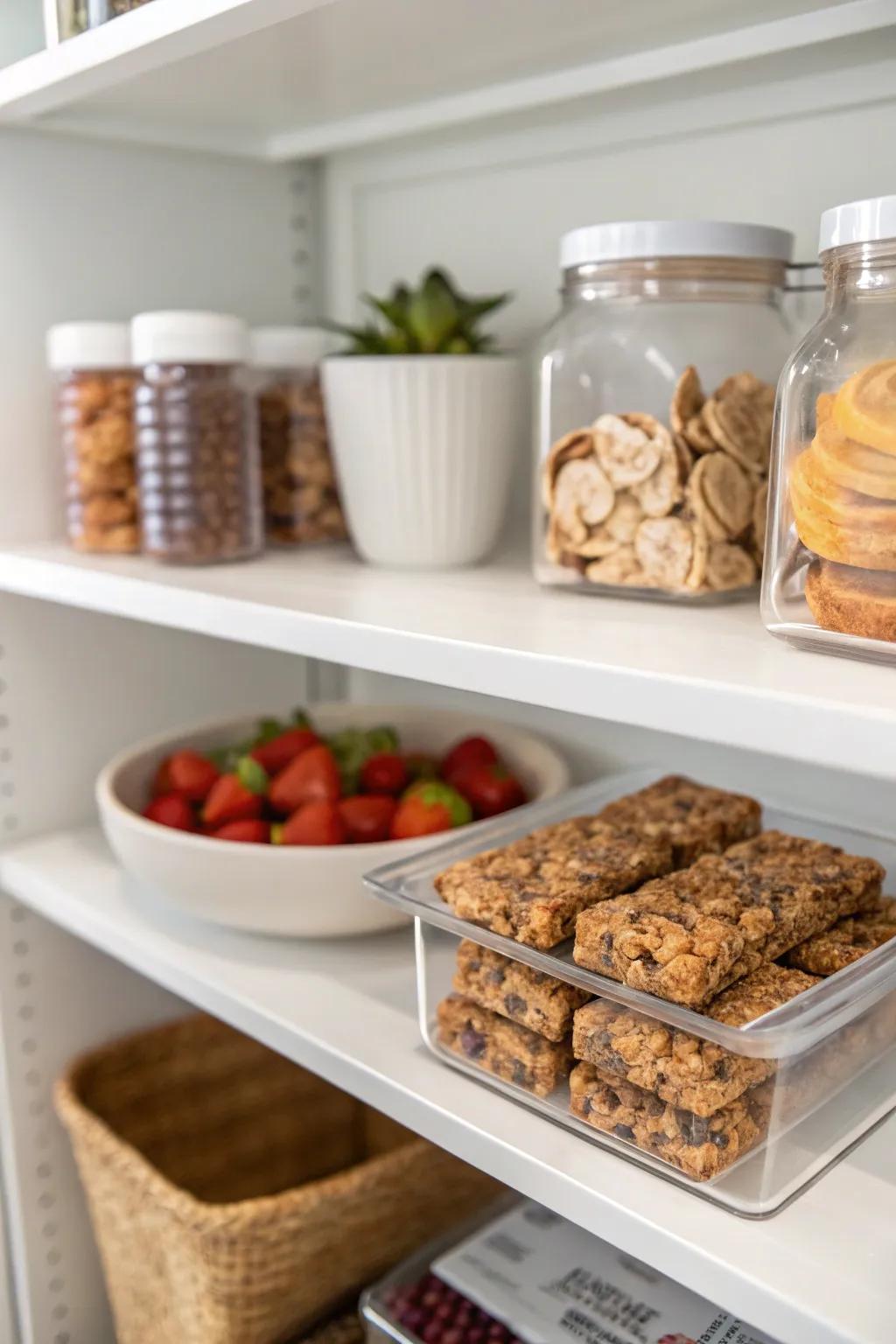 A minimalist pantry offers a clean and serene snack storage solution.