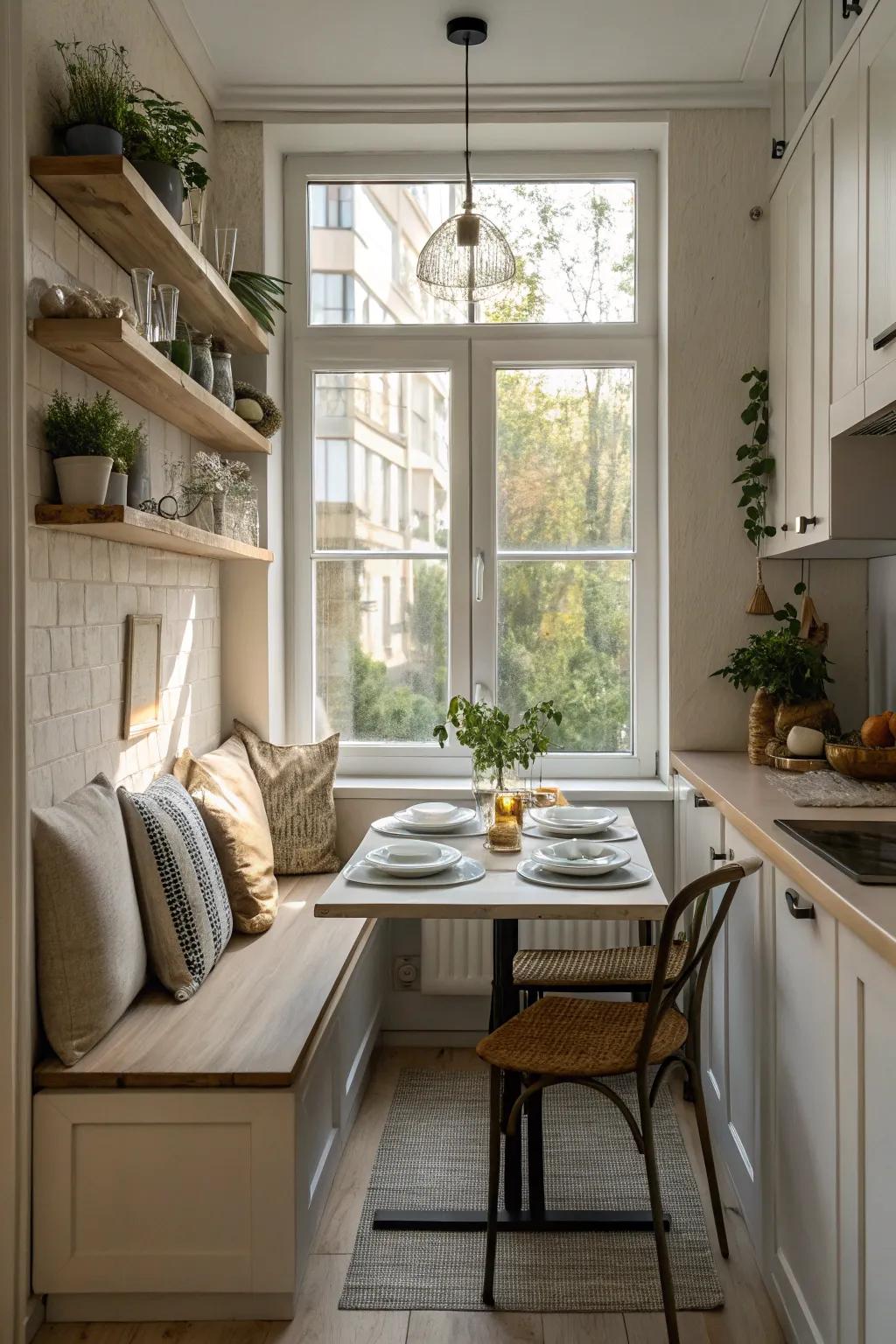 A windowsill dining area that maximizes space and light.