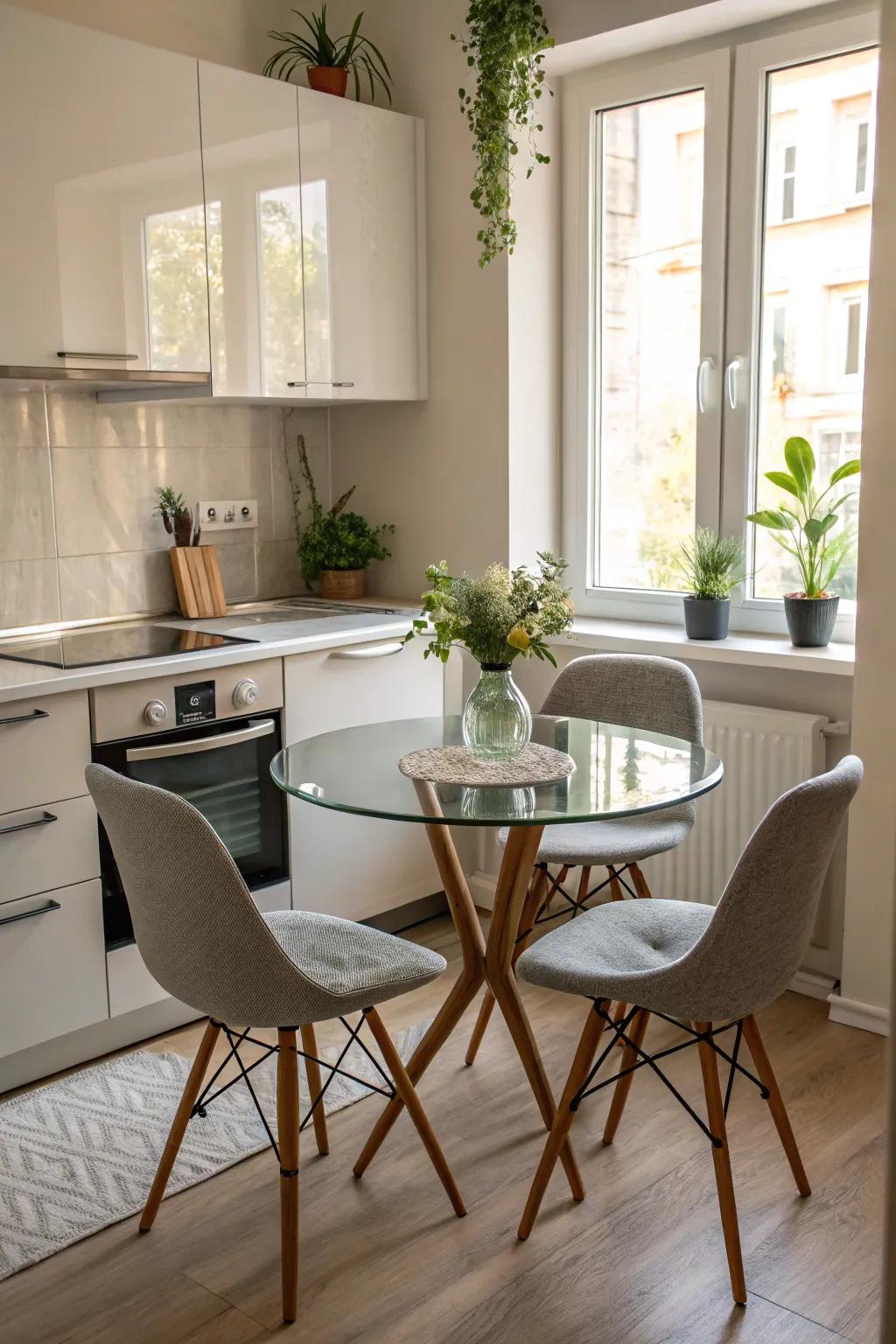 A glass-top table that enhances the sense of space.