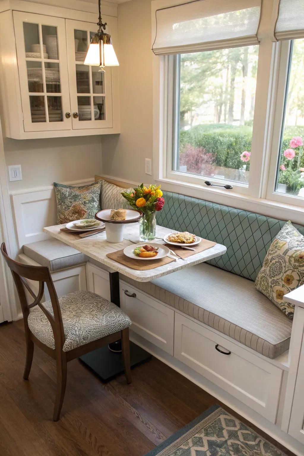 A banquette seating area that combines comfort with storage.