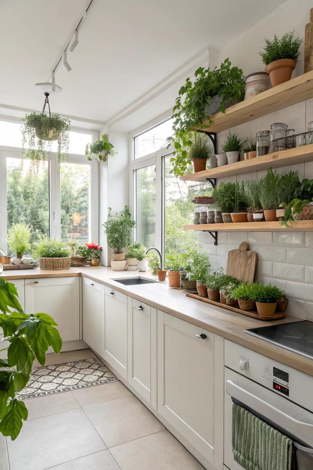 Greenery adds a fresh, natural touch to your kitchen design.