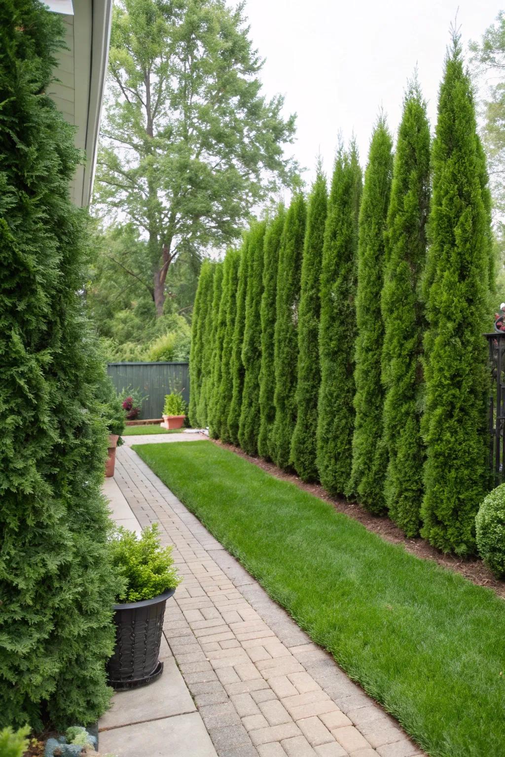 Tall arborvitae provide stylish privacy.