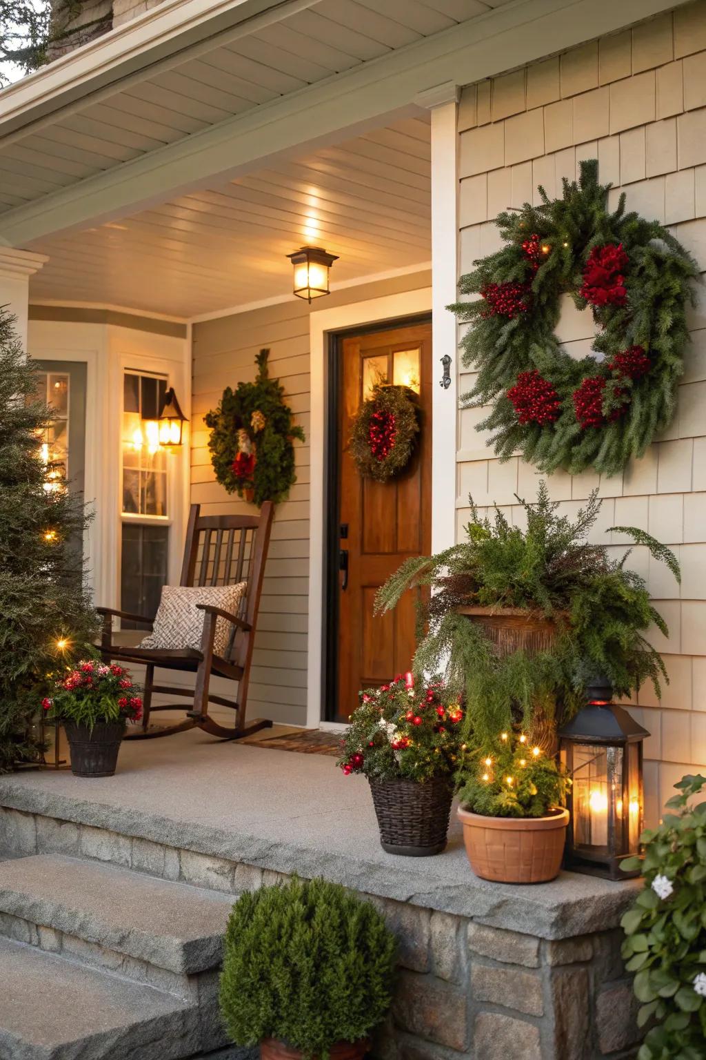 Seasonal decorations that add a festive touch to the porch.