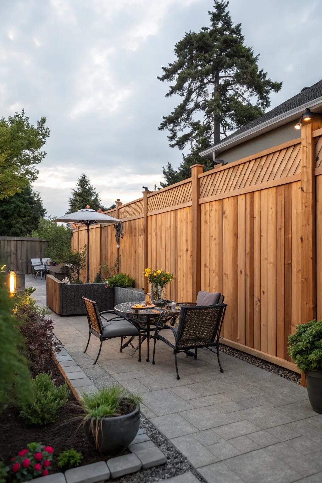 Privacy fences create a secluded retreat in urban gardens.