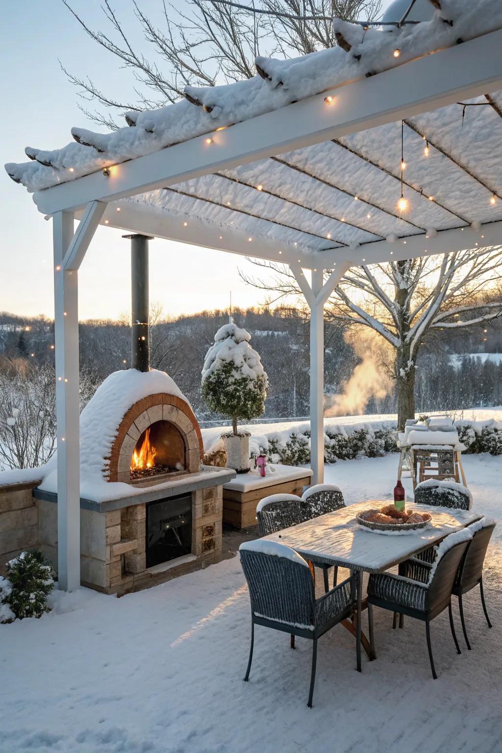 An outdoor kitchen brings culinary joy to winter gatherings.