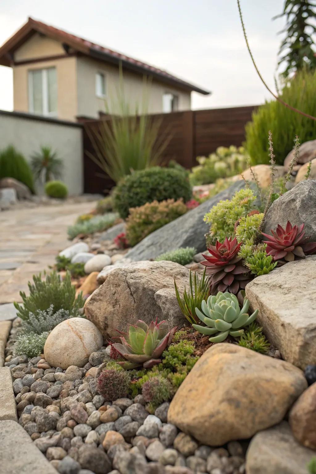 Rock gardens offer a serene and low-maintenance landscaping option.