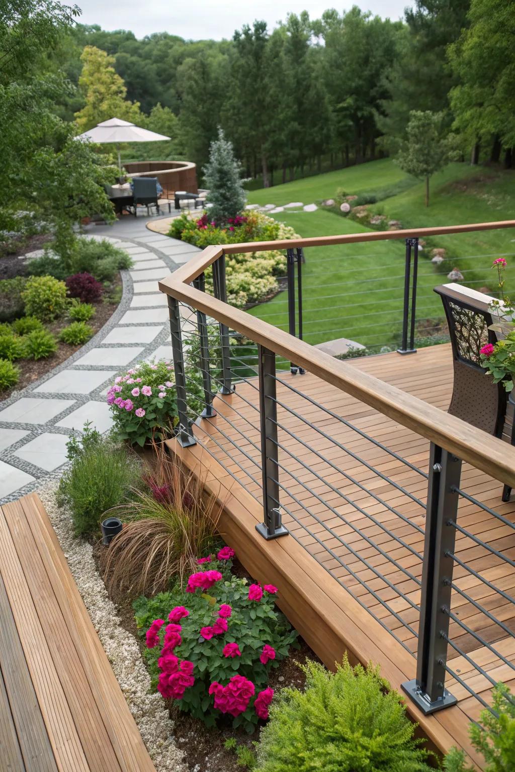 Combining materials brings unique texture and style to deck railings.