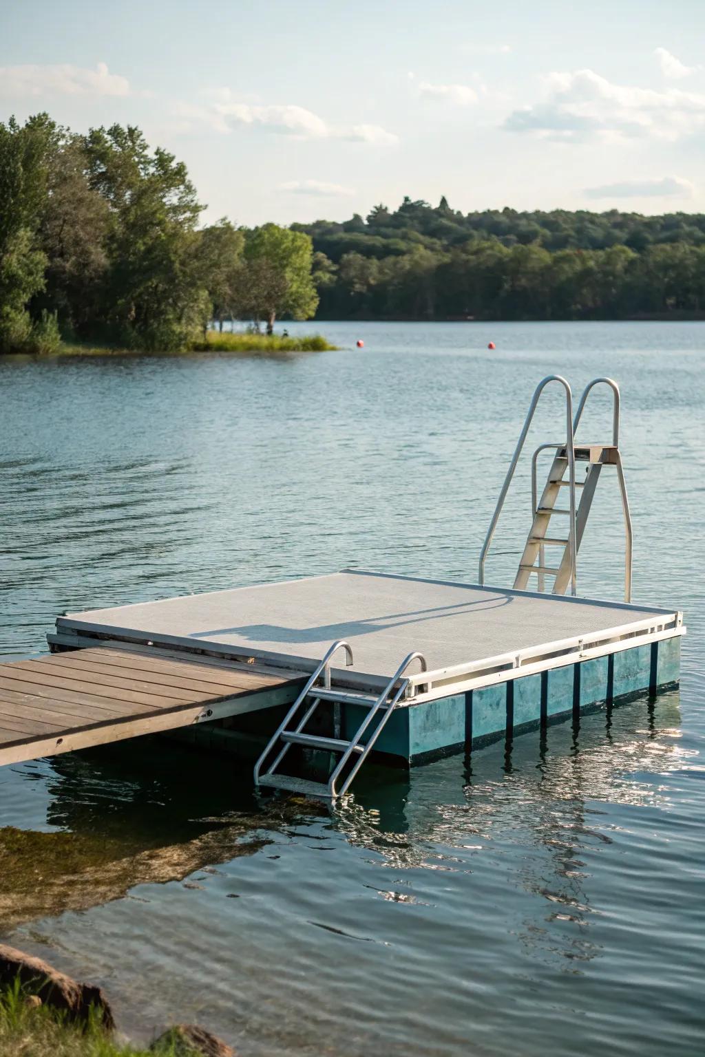 A dock with a swim platform for water enthusiasts.