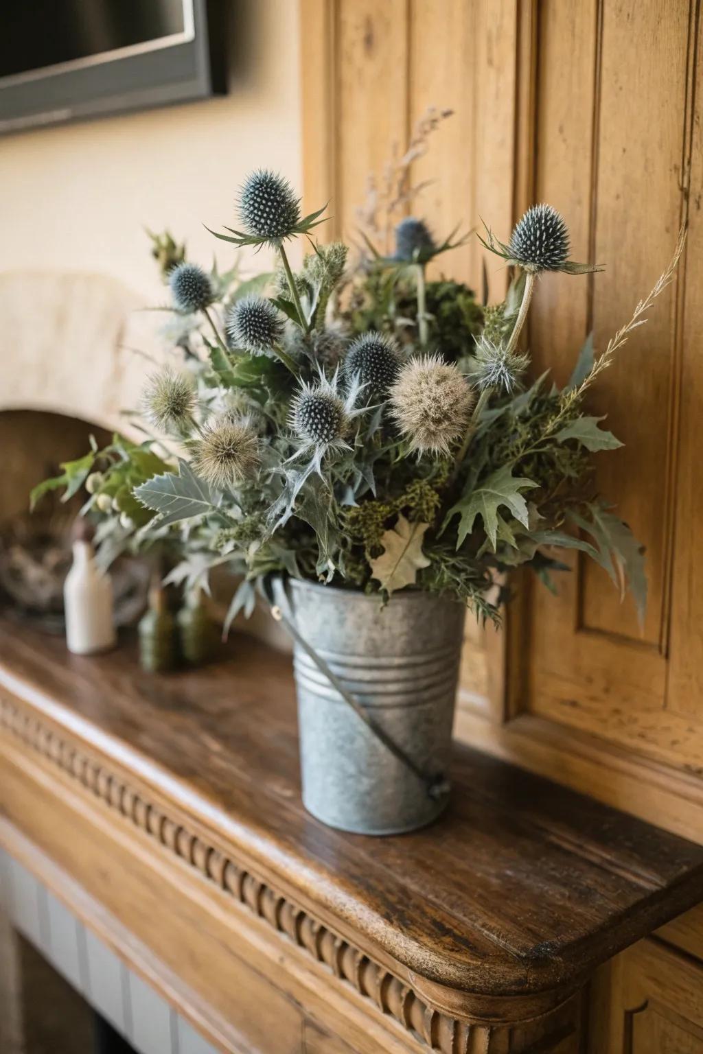 Thistles add a touch of wild and rugged charm.
