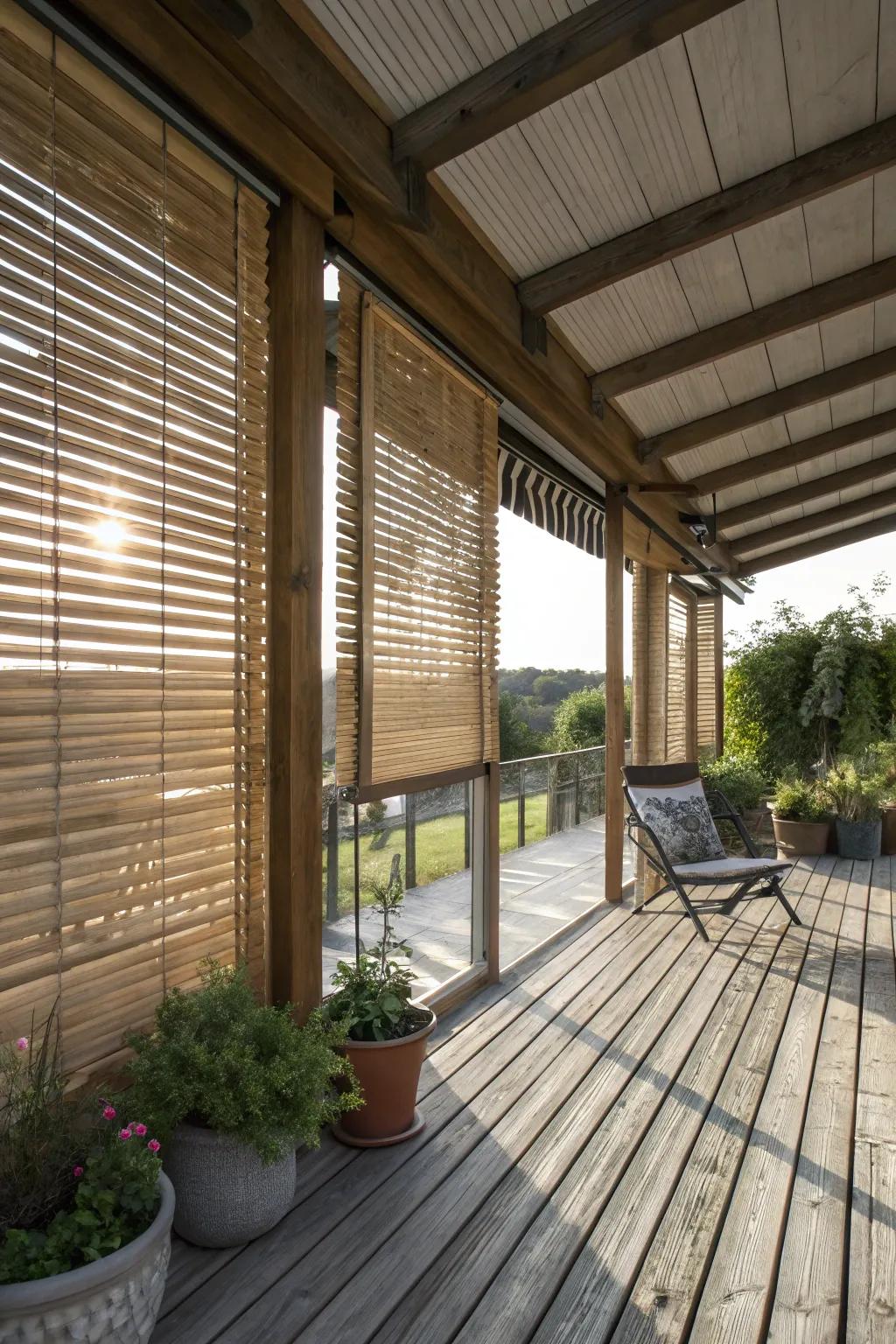 Blinds offer adjustable shade and can enhance privacy on your deck.
