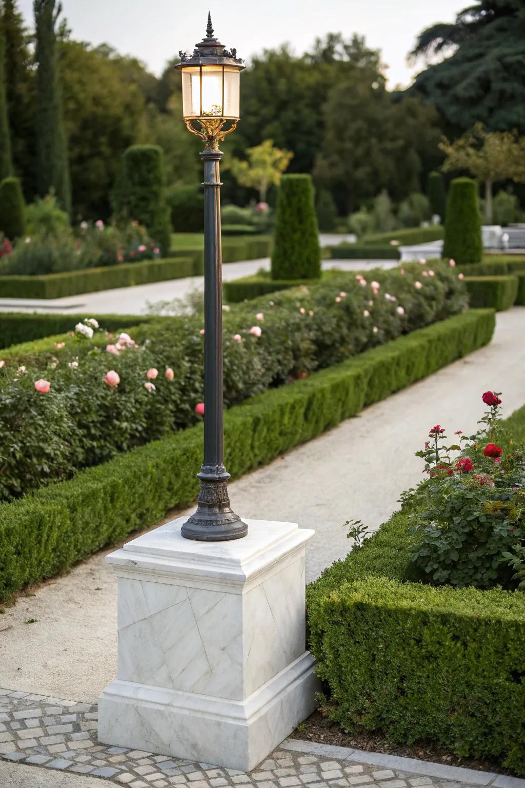 A marble base adds sophistication and elegance to your garden.