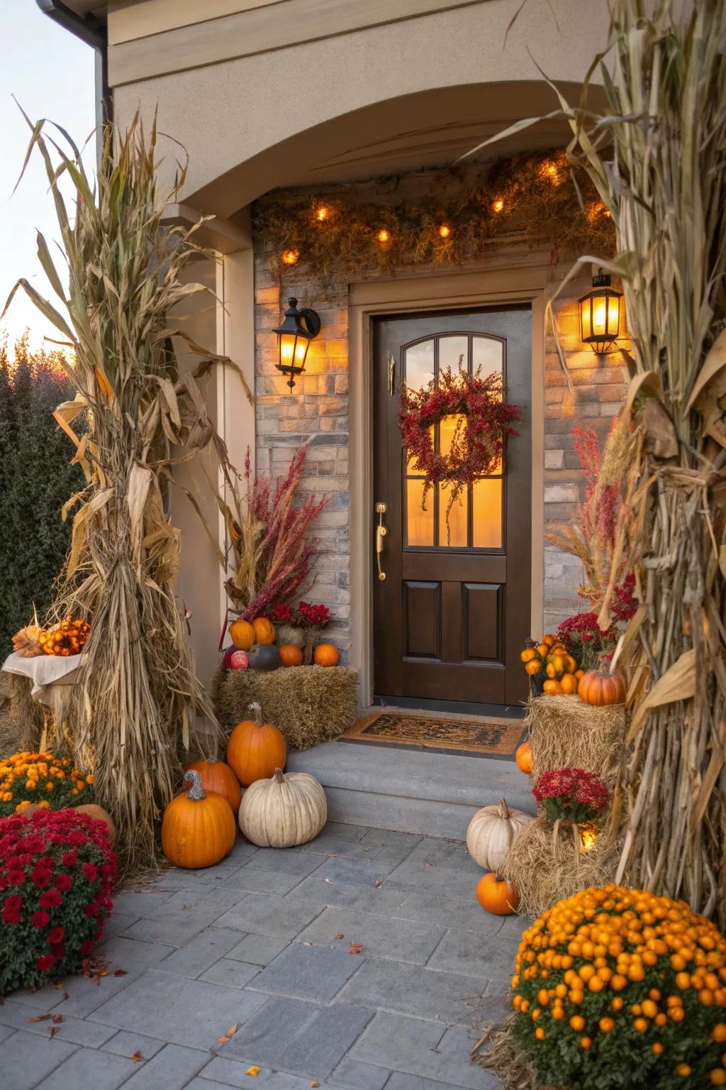 Corn stalks add a touch of harvest charm to any outdoor setting.