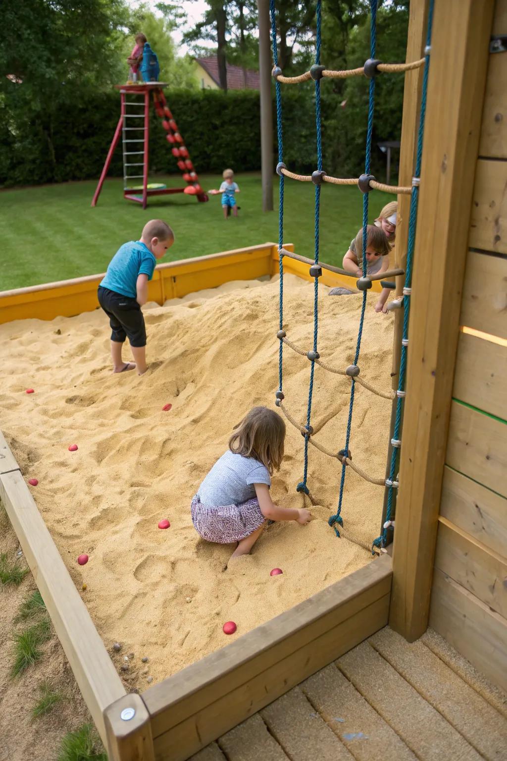 Add height and adventure with a climbing frame next to your sand pit.