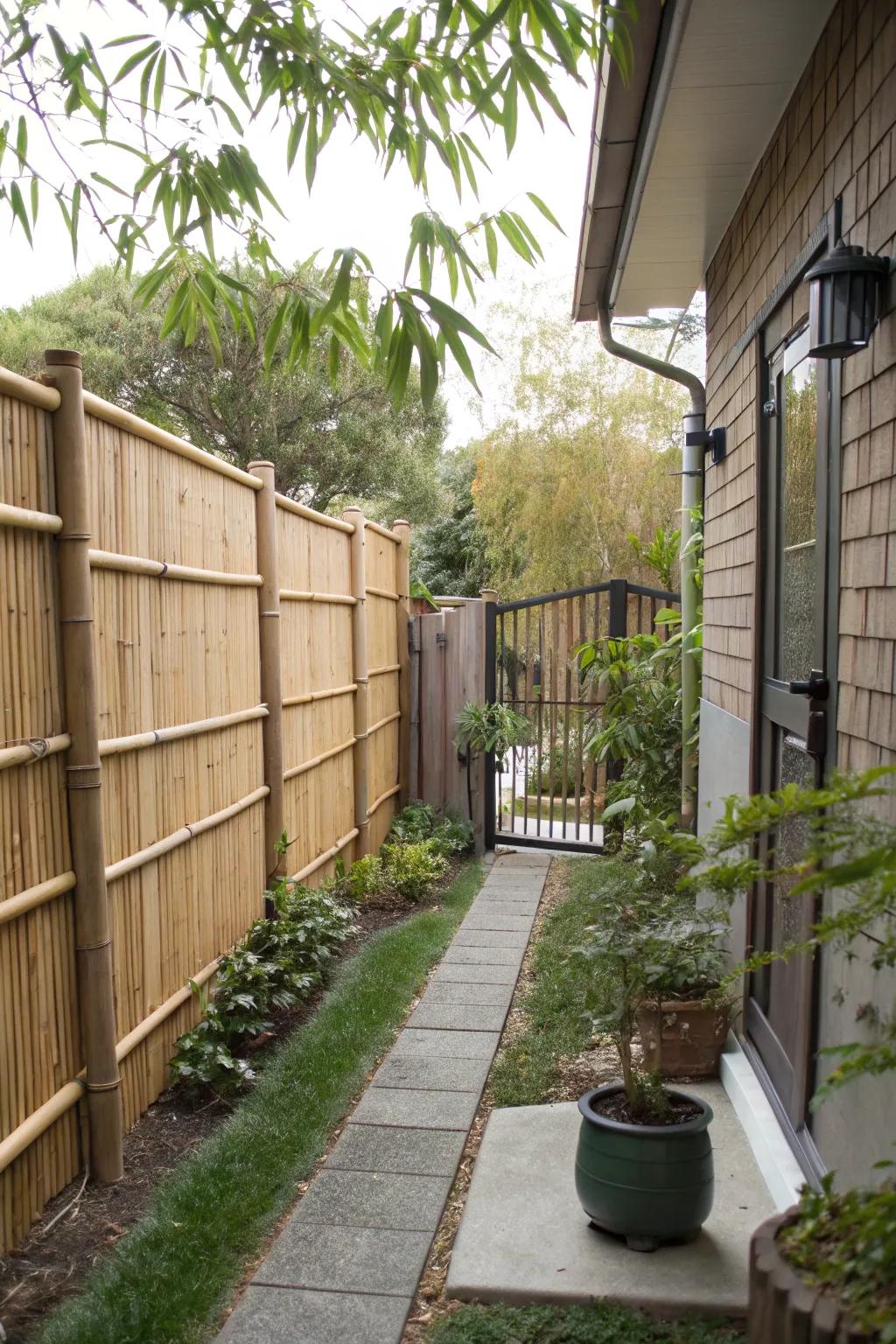 An exotic bamboo fence creating a private oasis