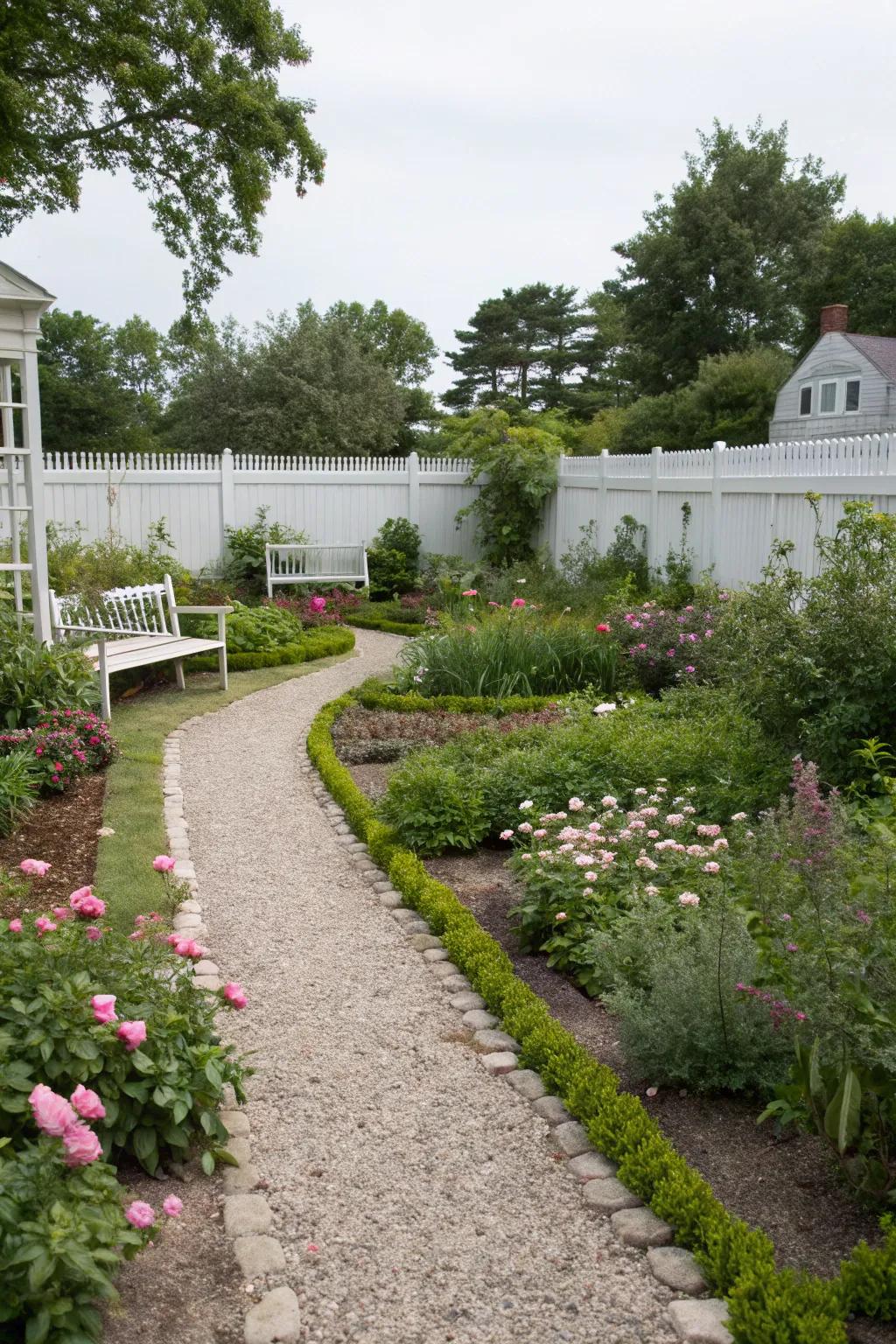 Gravel pathways offer a tidy, modern aesthetic.