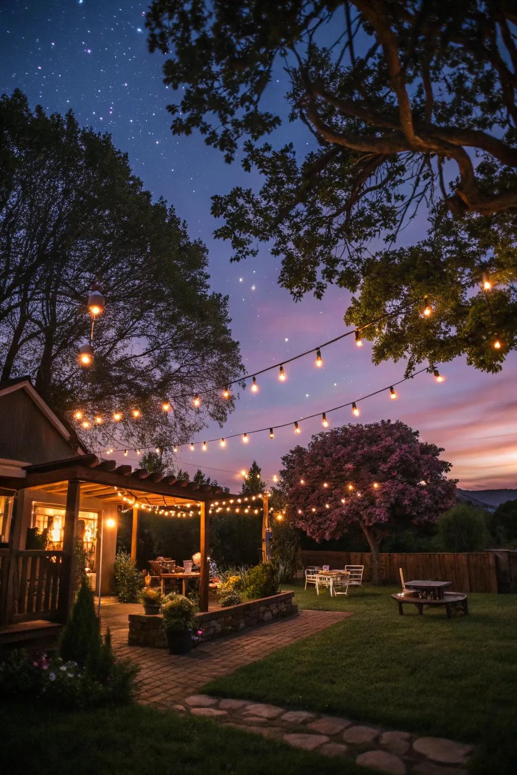 String lights transform your backyard into a magical retreat.