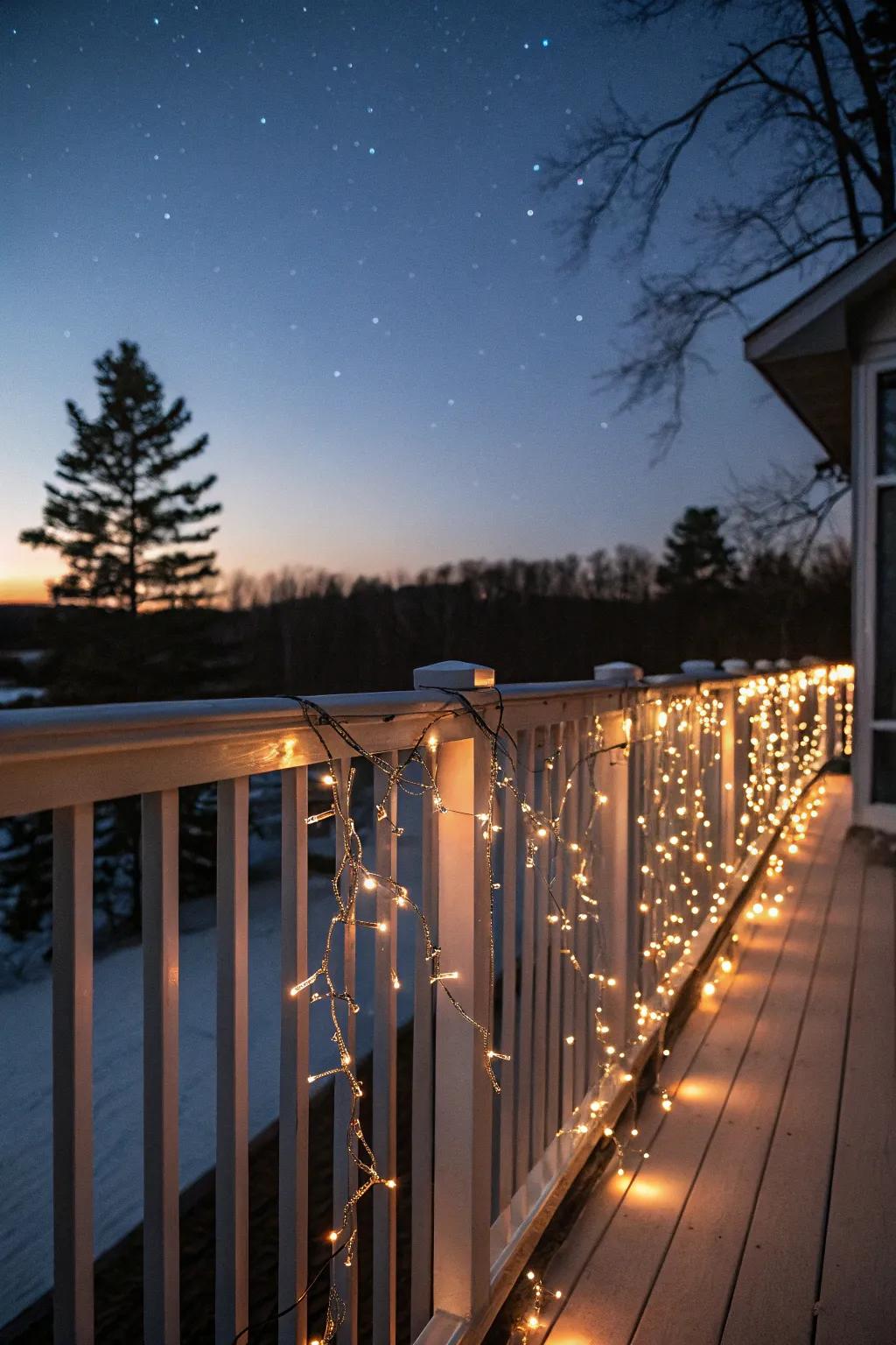 Icicle lights add a sparkling icy touch to your festive deck.