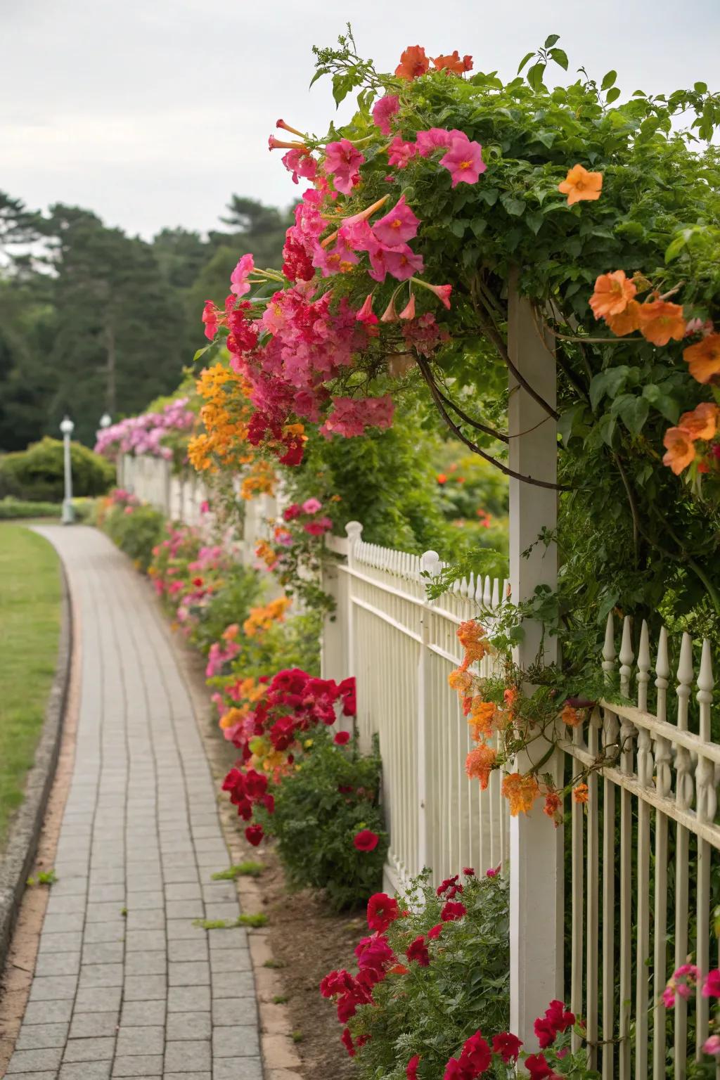 Flowering vines add vibrant colors and life to any fence.