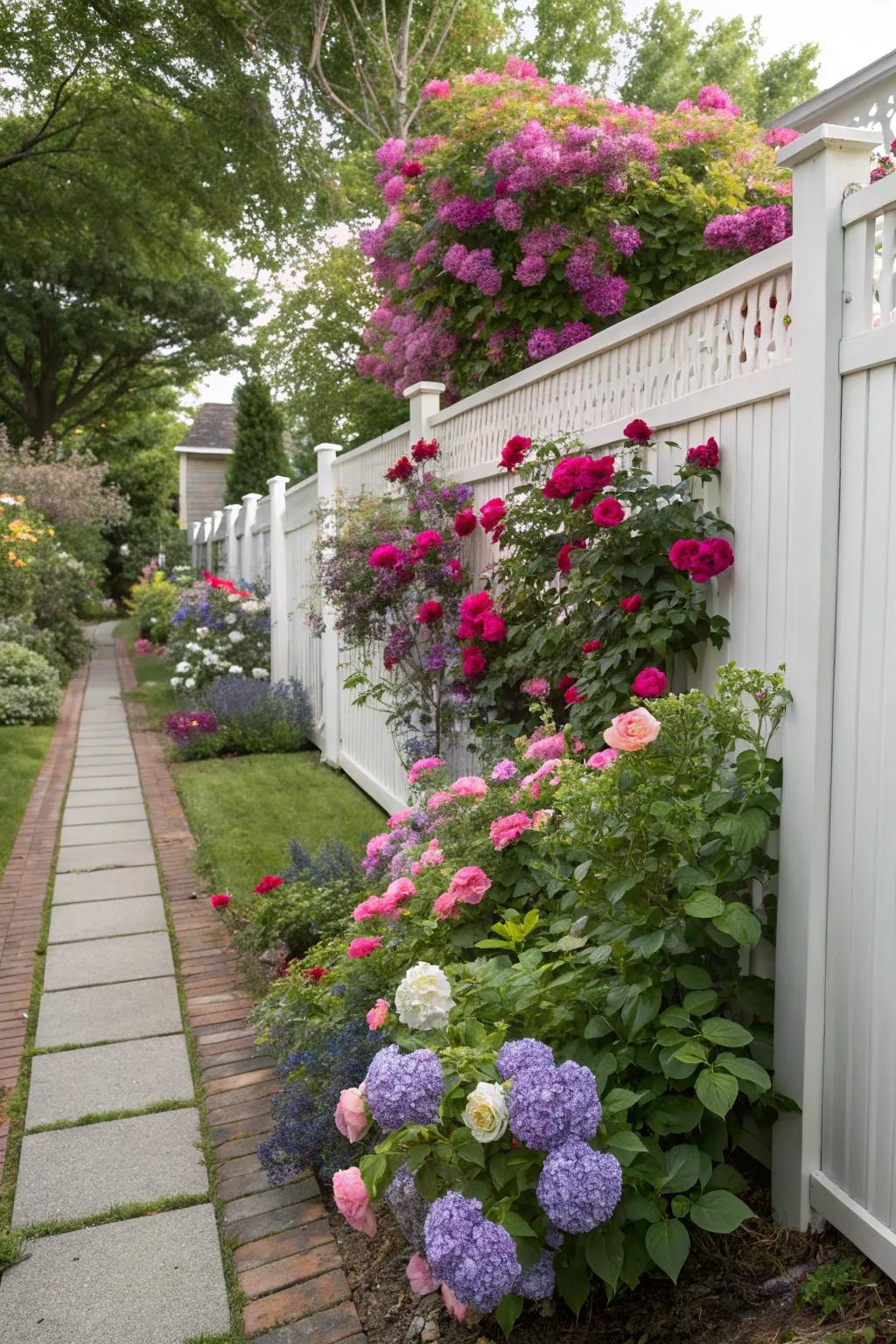 Flowering plants add vibrant color to your fence line.