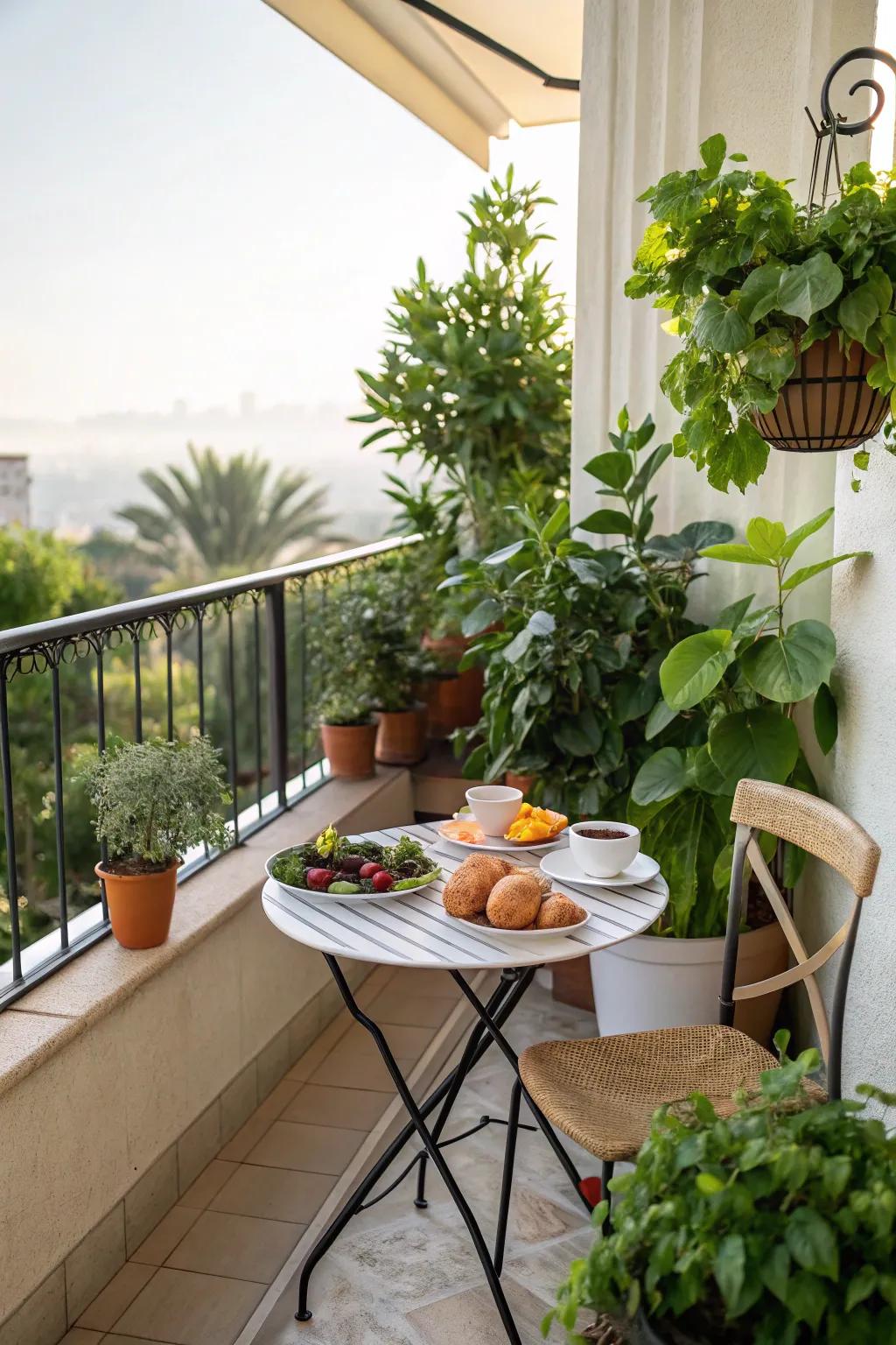A cozy dining spot perfect for breakfast on the balcony.