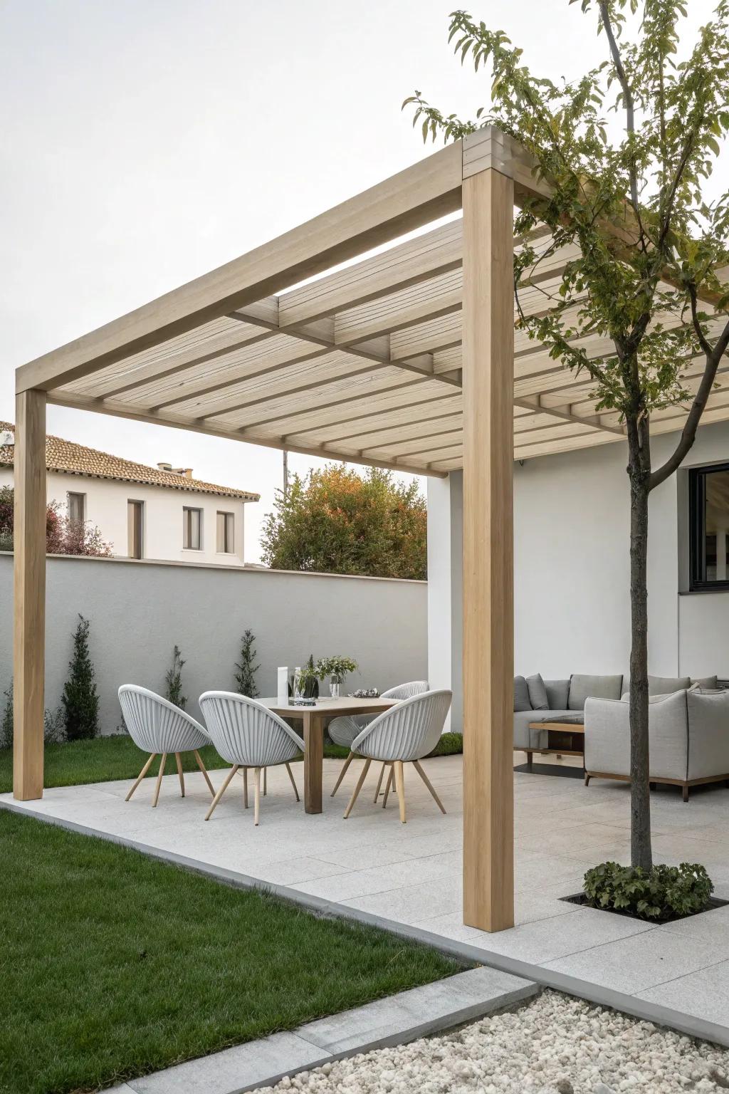 Achieve a sleek look with a modern minimalist pergola.
