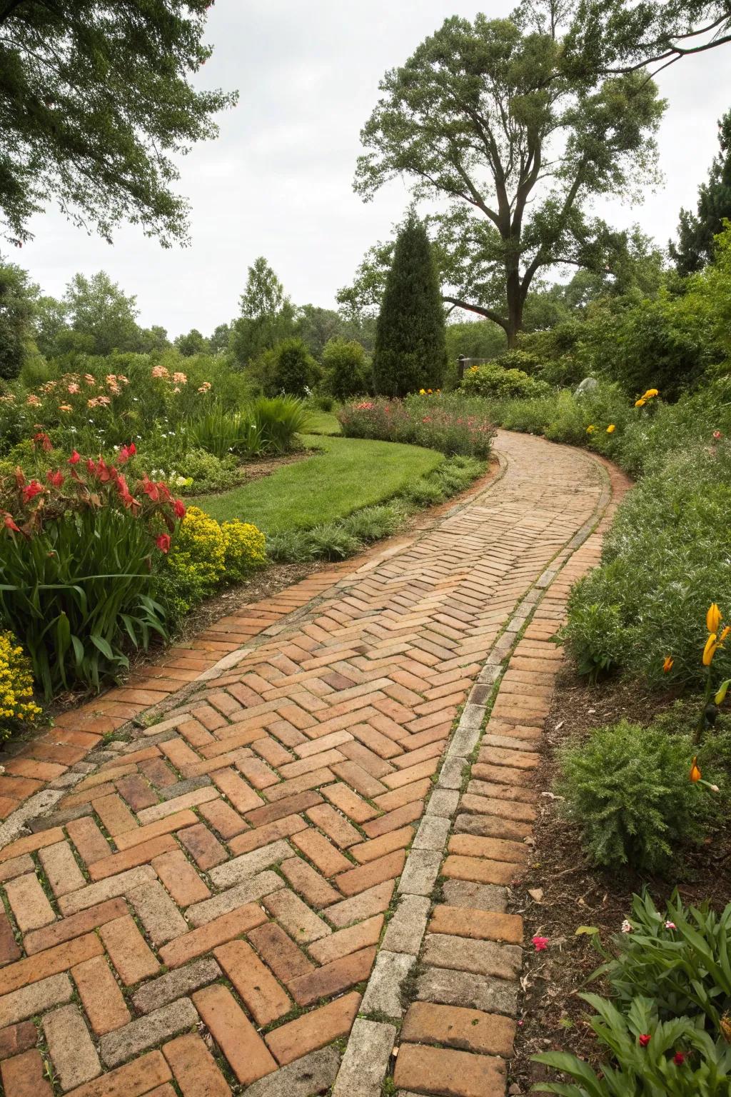Herringbone patterns add elegant detail to paths.