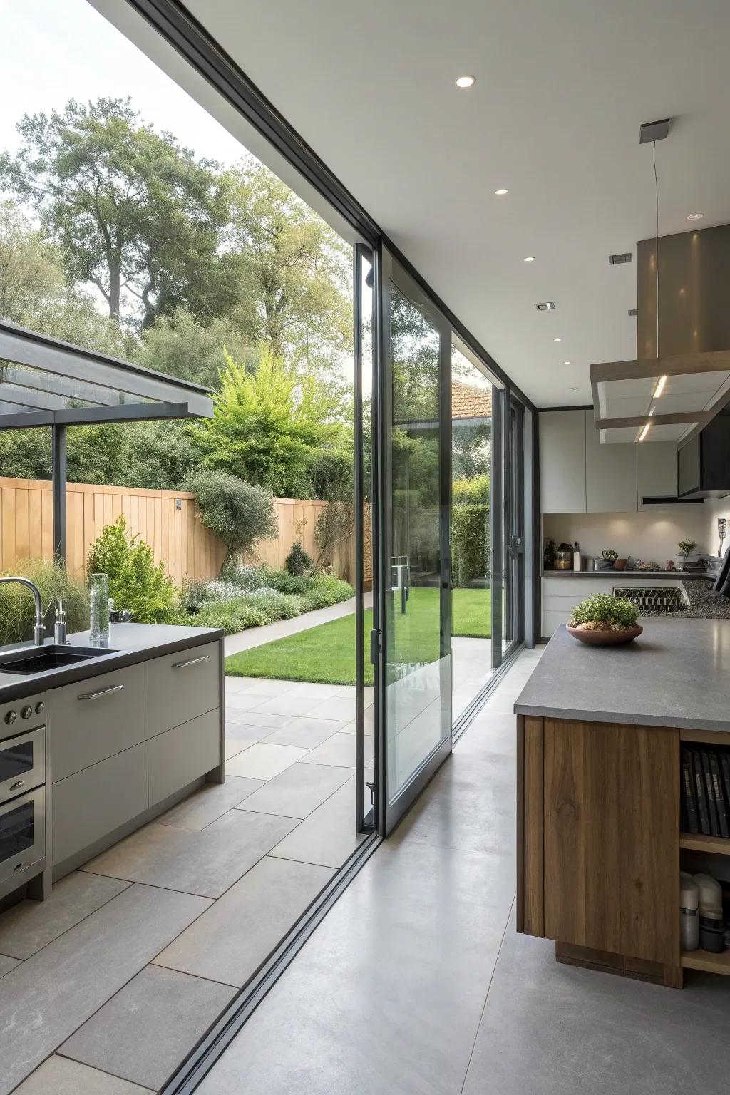 Retractable glass walls that invite nature into your home.