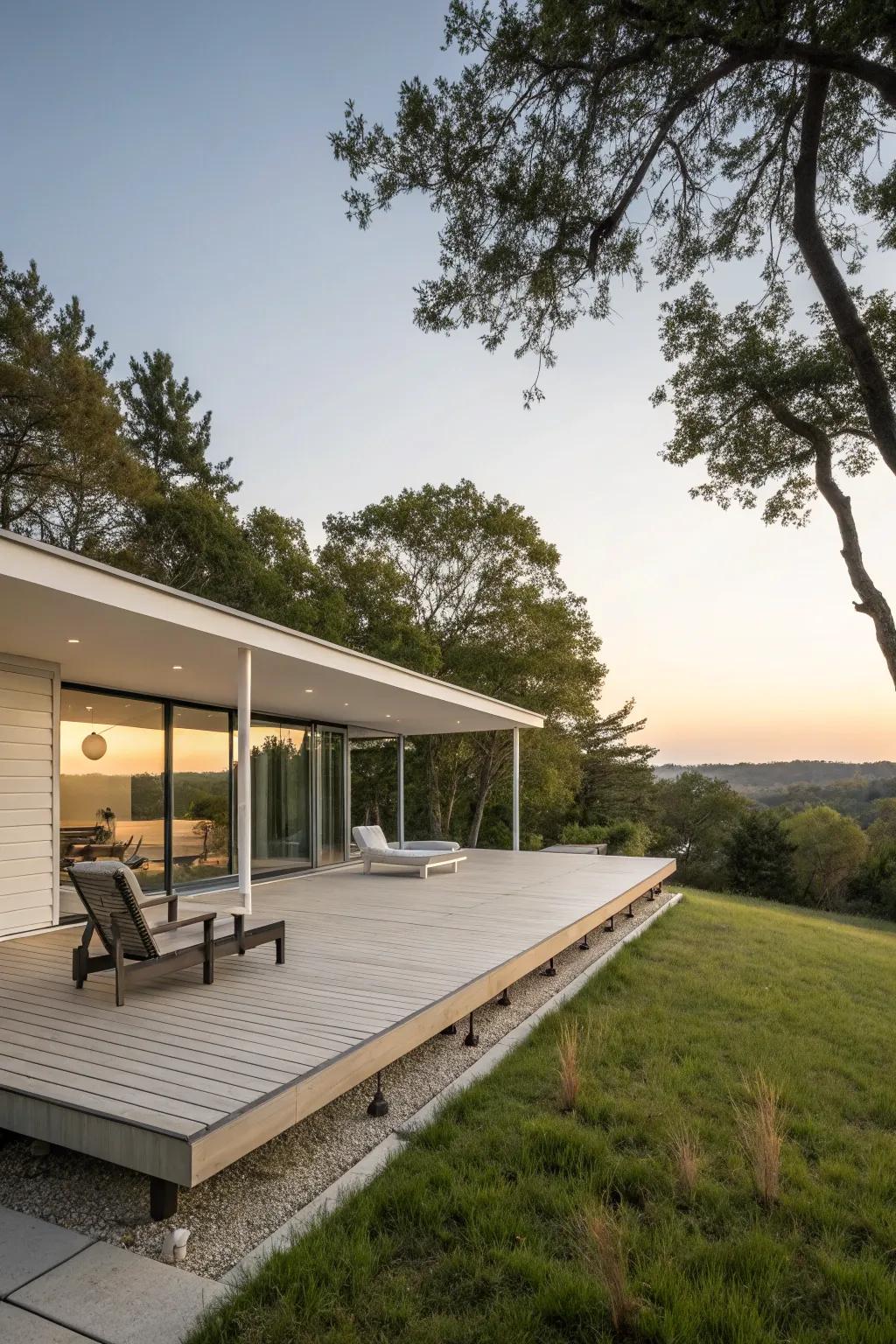 A floating deck offers a sleek and modern aesthetic.