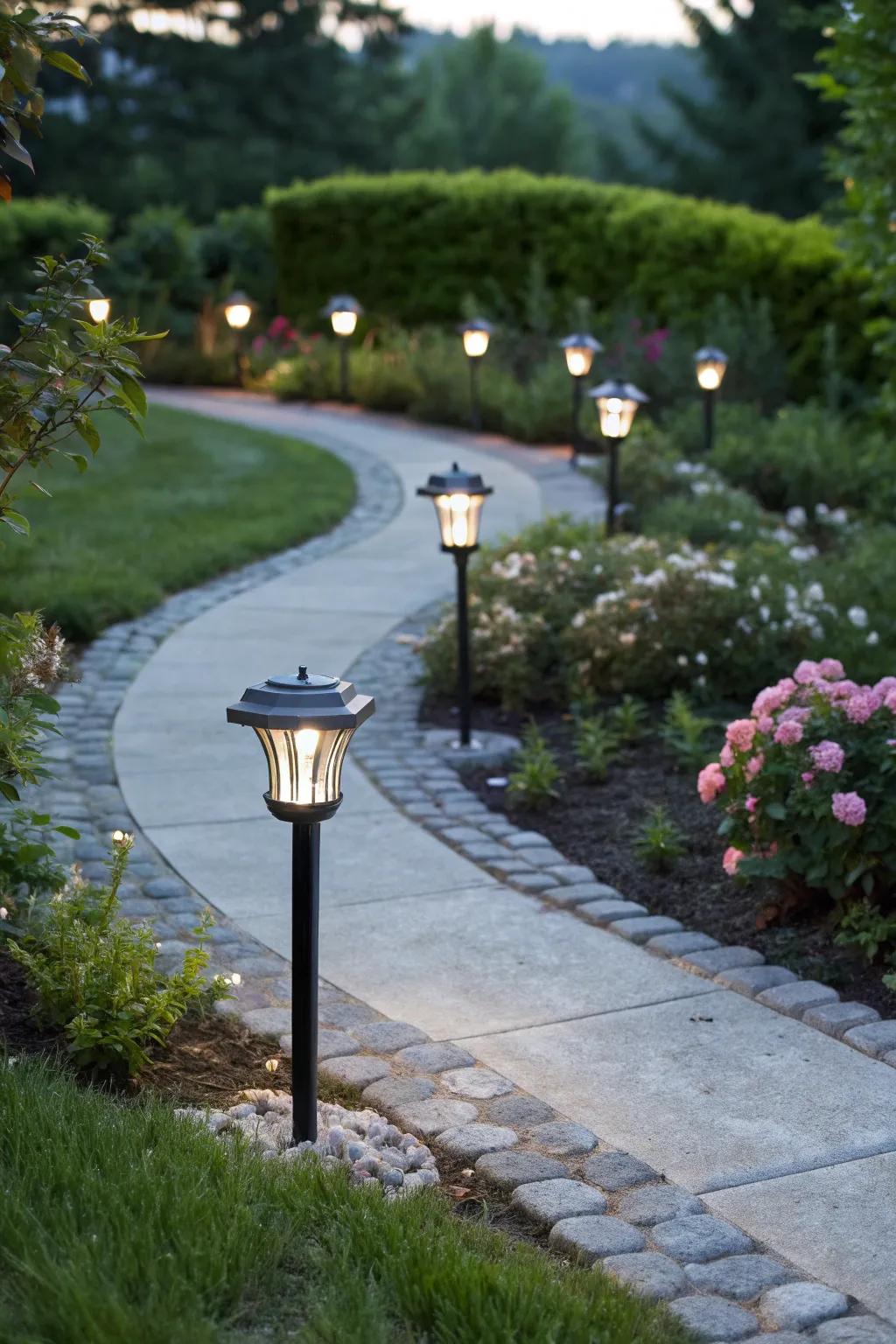 Eco-friendly lighting with solar-powered stakes.