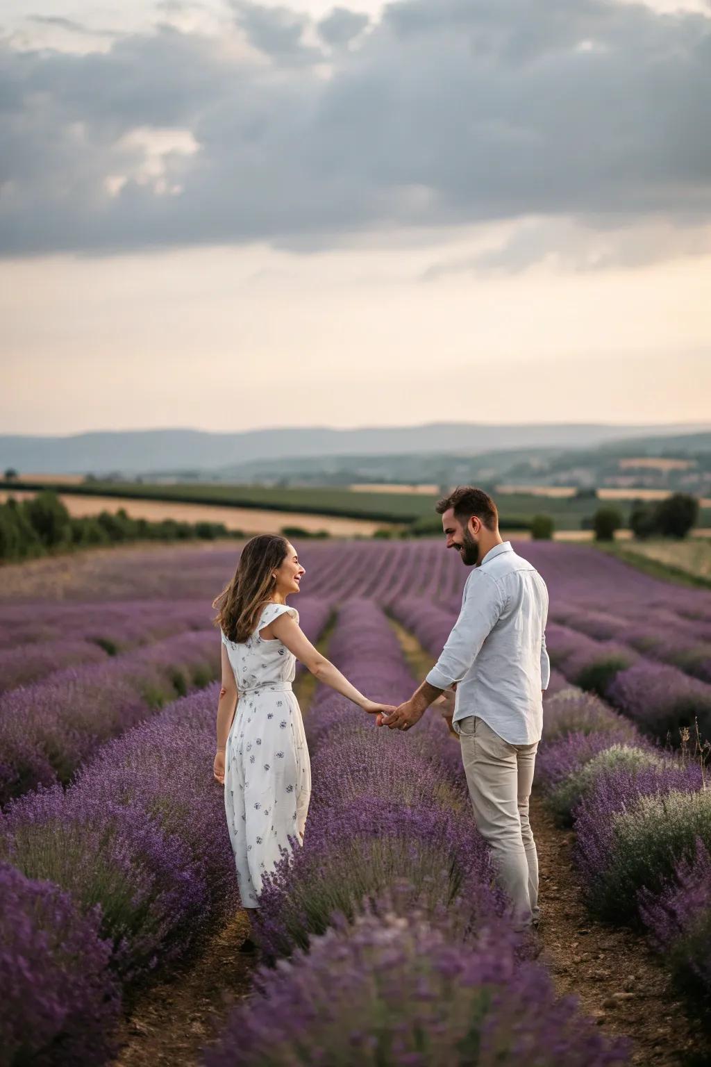 Lavender fields offer a dreamy and serene setting for wedding photos.