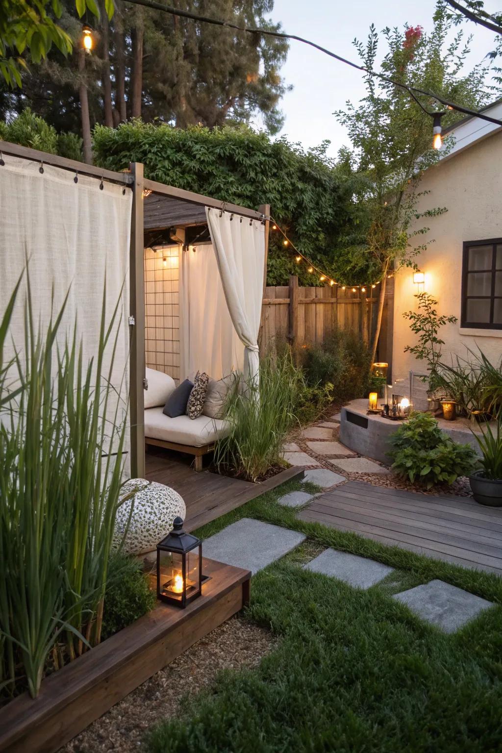 A private retreat corner offers a peaceful escape within your backyard.