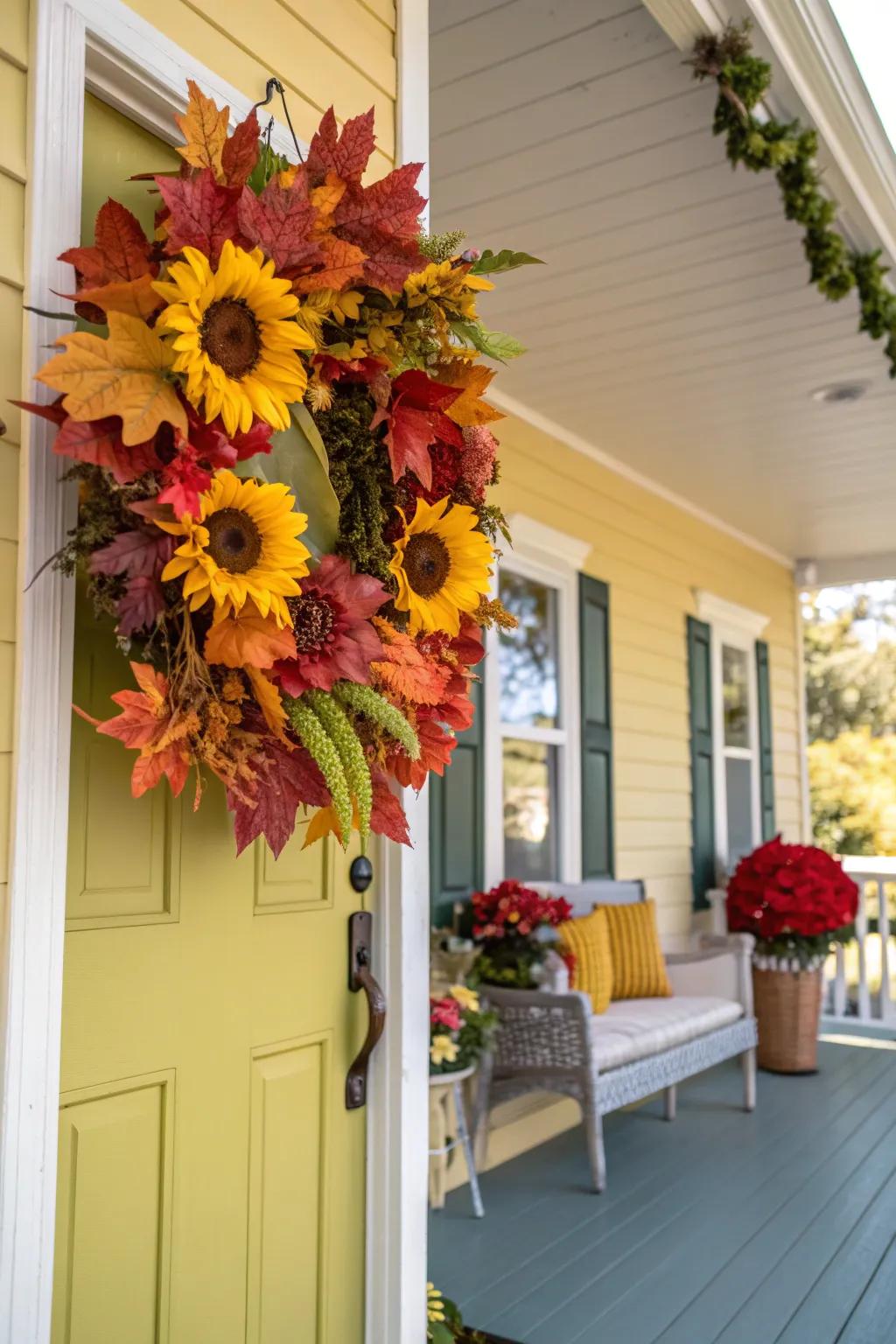 Sunflower sunshine: a cheerful wreath to brighten your day.