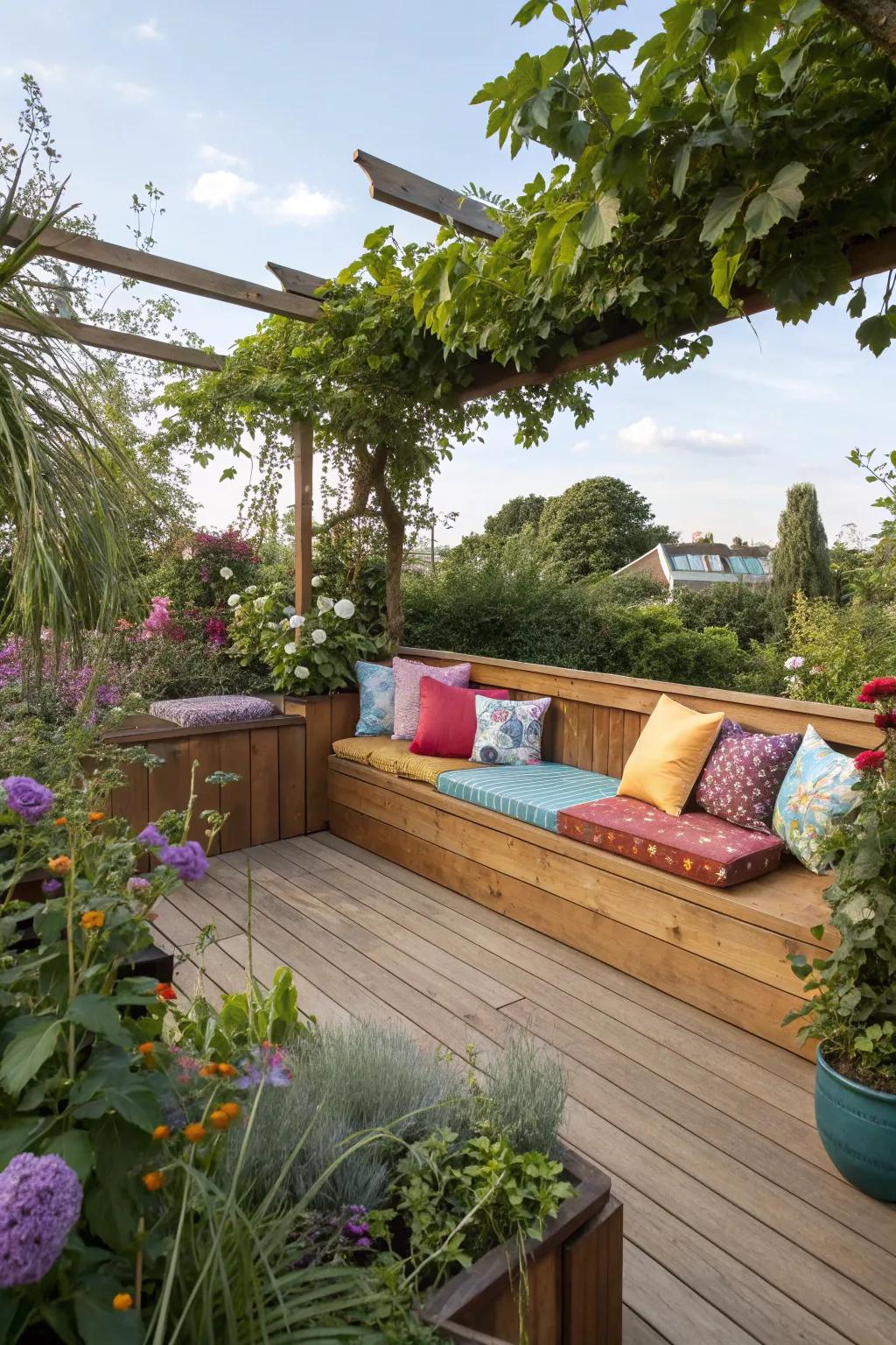 Built-in seating offers comfort and storage without taking up extra space.