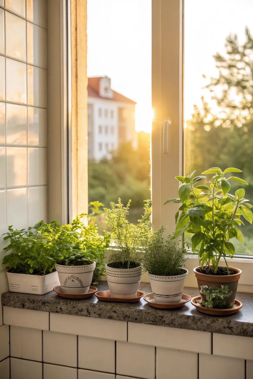 Grow your culinary garden with fresh herbs in the kitchen window.
