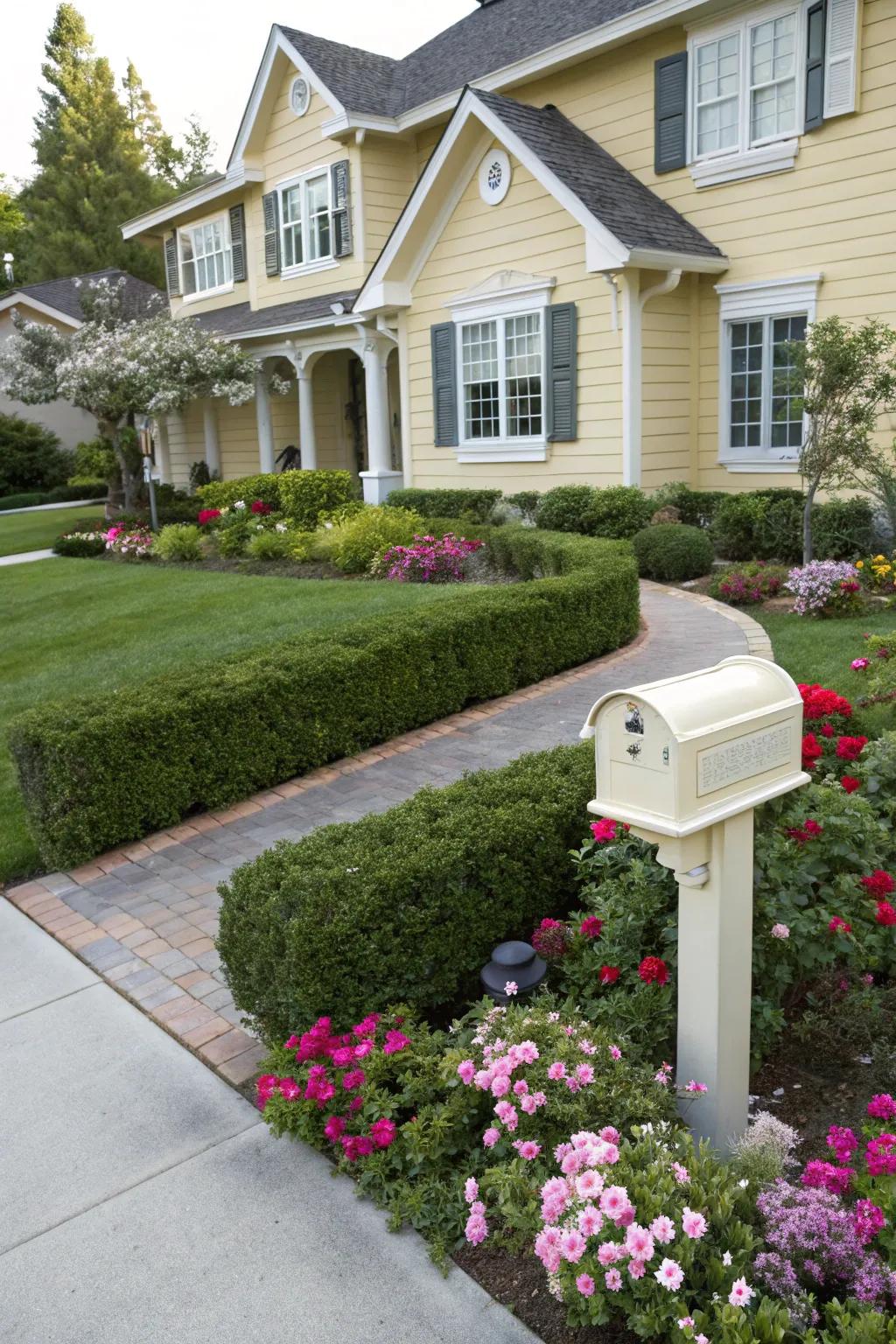 A color-coordinated mailbox landscape enhancing curb appeal.