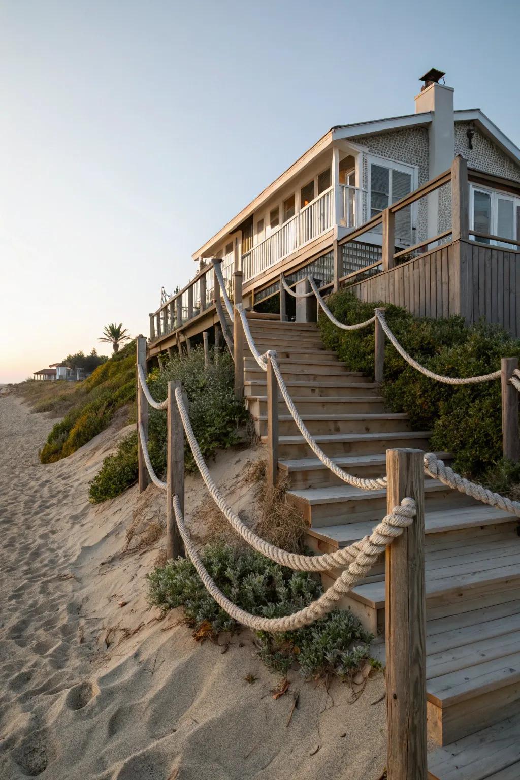 Rope railings add a whimsical nautical touch to your home.